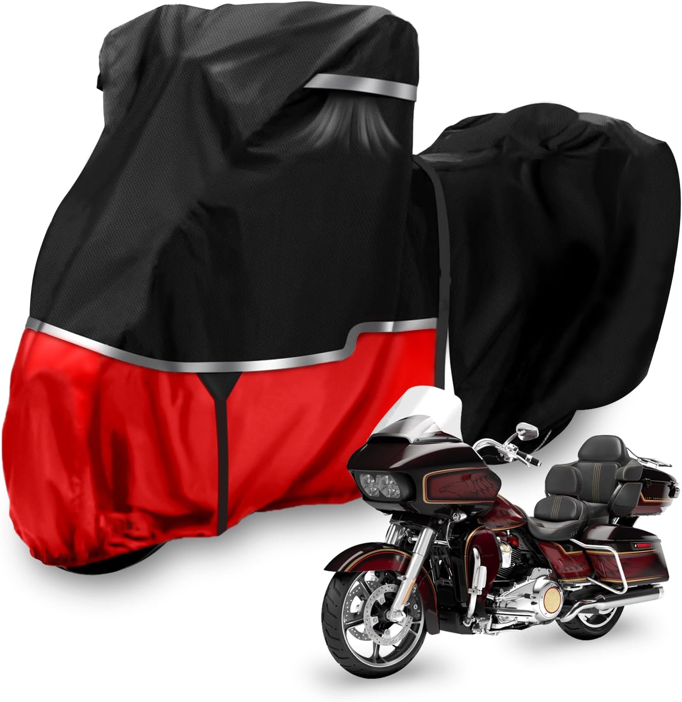 420D Waterproof Motorcycle Cover with Side Top Box Compatible with Touring Models Harley Davidson Road Glide Limited/Road King/Ultra Limited for Snow Rain Dust Protection All Weather Protection
