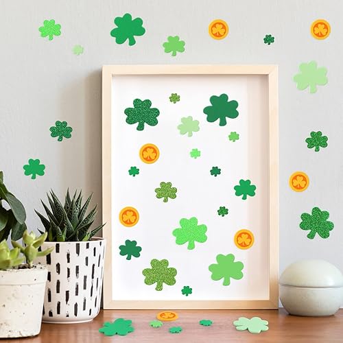 Miniatura 7 de ADXCO 300 calcomanías de espuma de trébol del día de San Patricio calcomanías de espuma de trébol irlandés verde con purpurina calcomanías de espuma