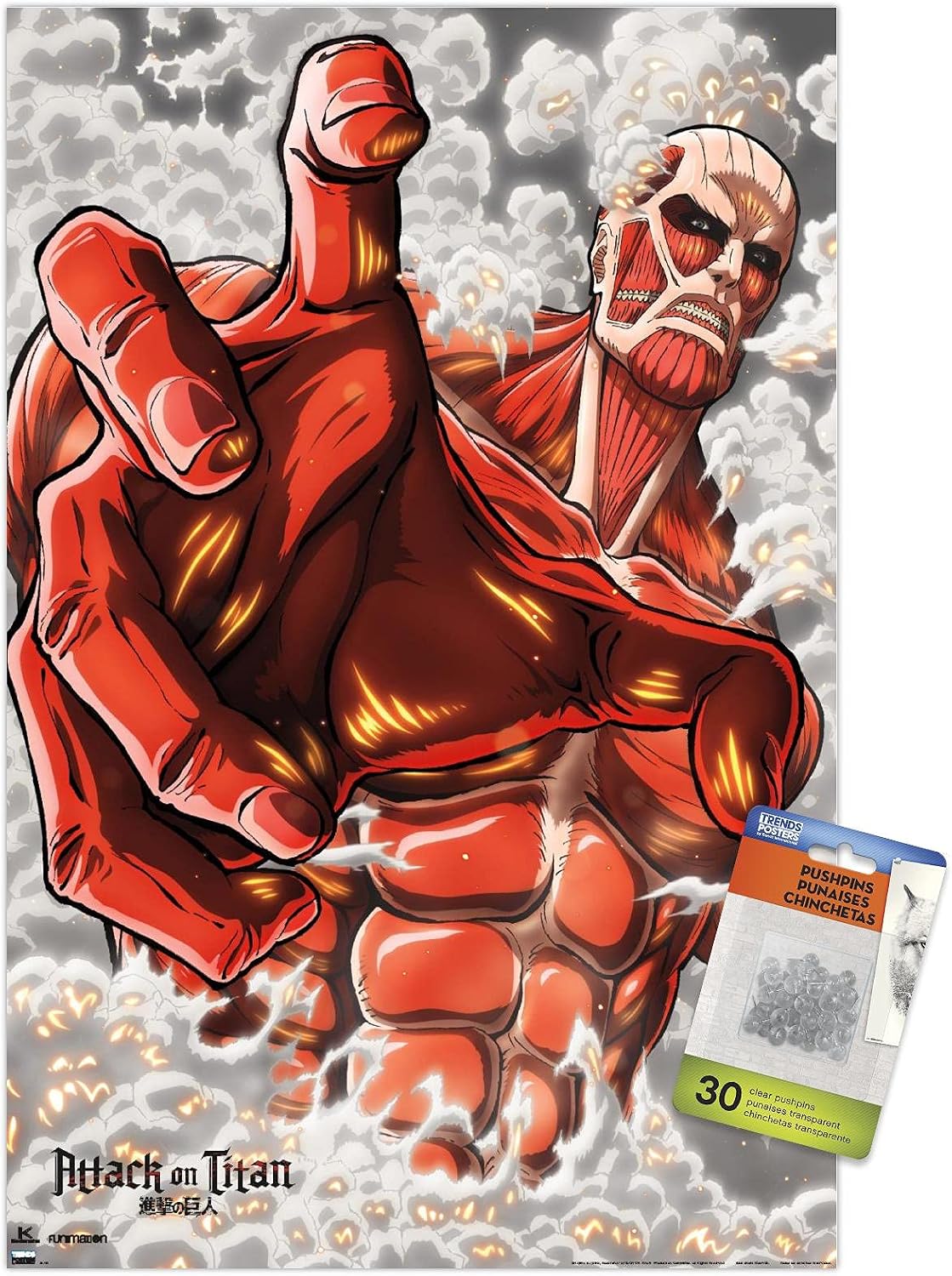 Trends International Attack on Titan: Season 2 - Armored Titan Wall Poster, 14.725" x 22.375", Premium Poster & Push Pin Bundle