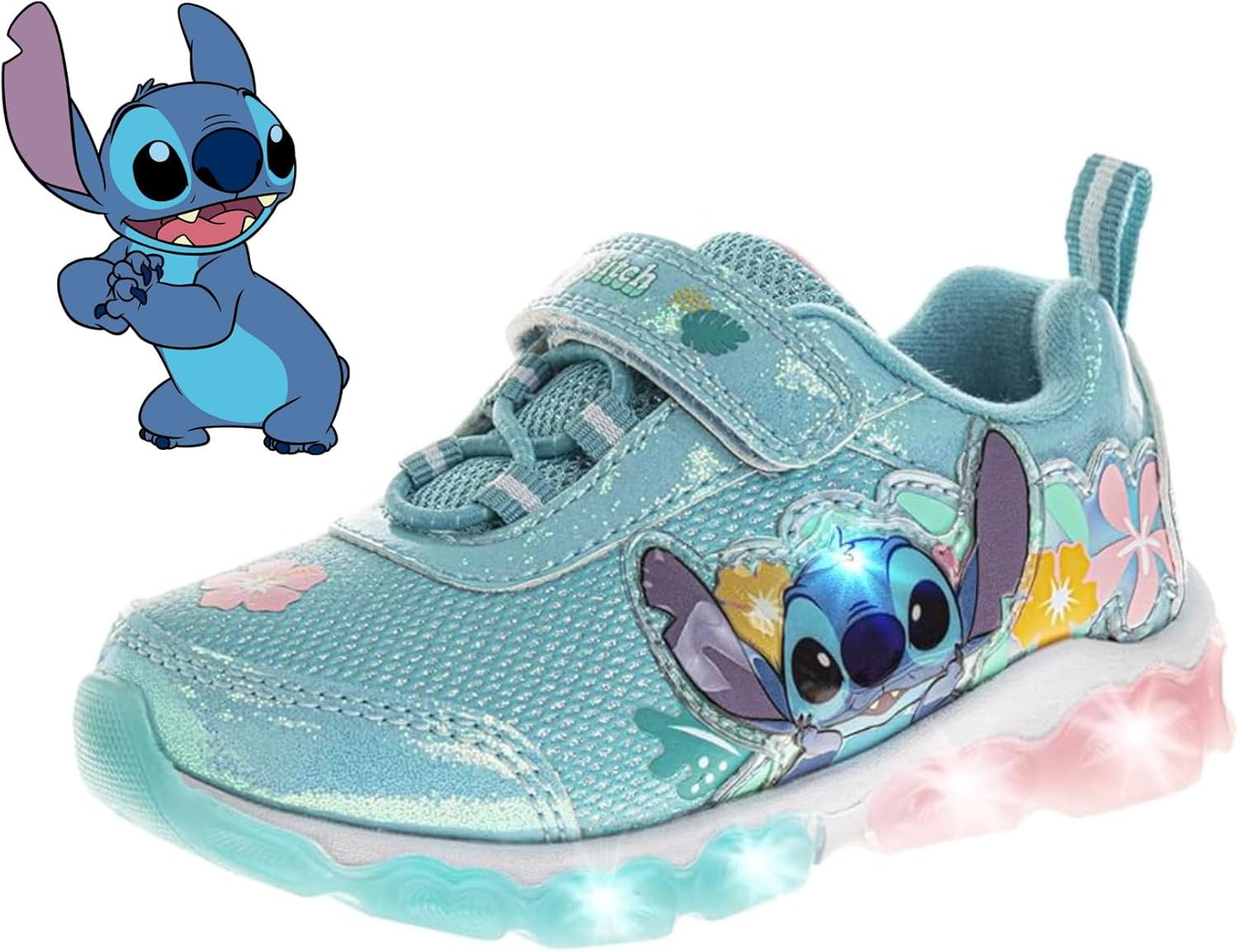 Disney Lilo & Stitch LED Light up Shoes for Kids - Slip on Laceless Lightweight Breathable Tennis Runner Sneakers (Sizes: 7-10 Toddler / 11-12 Little Kid)