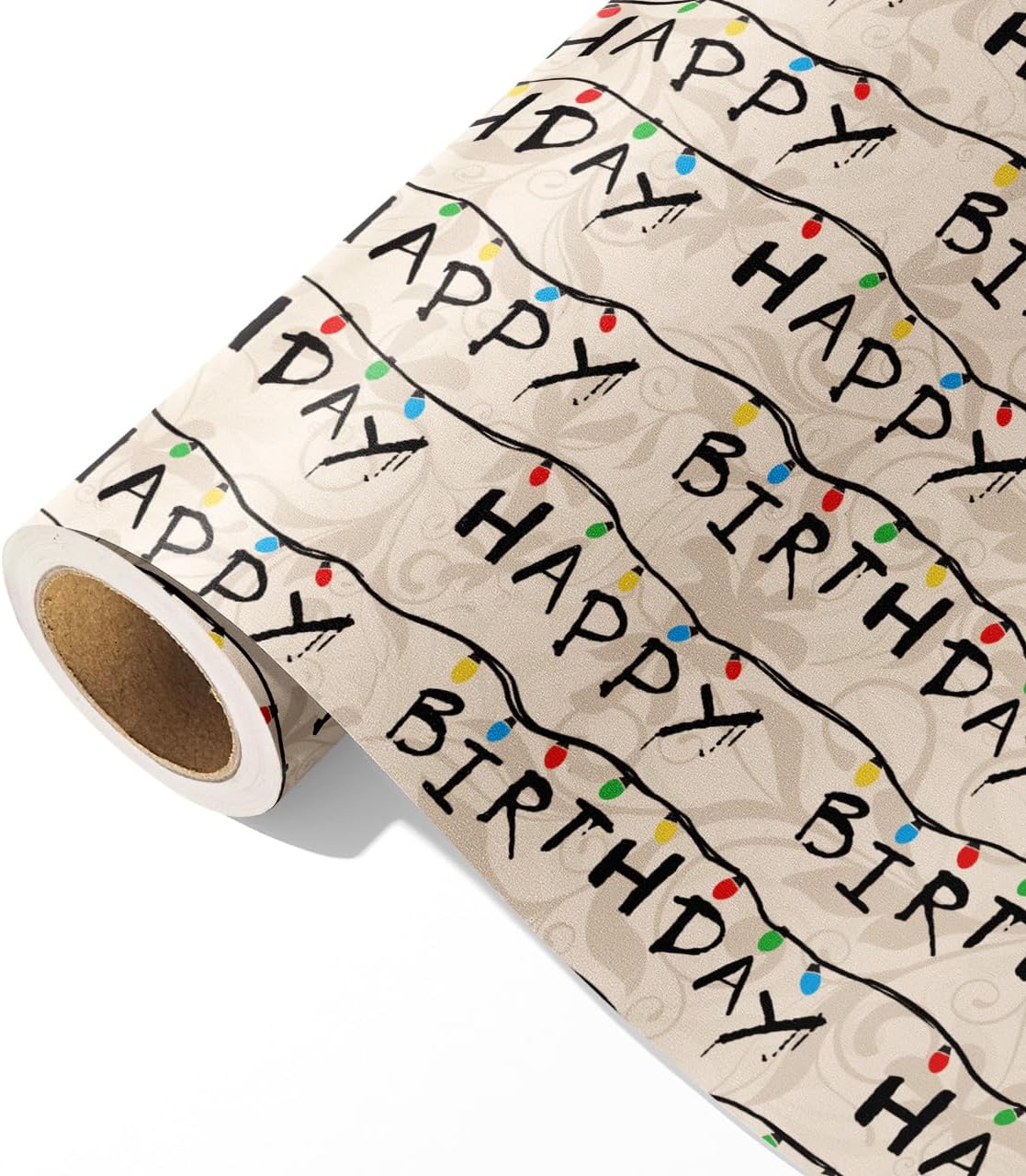 lopmou Birthday Wrapping Paper Roll for Men Women Kids - Vintage Neon Light with Happy Birthday Text Design Gift Wrap for Holiday Stranger Themed Pary Supplies DIY Craft (Total 28.5 sq.ft)