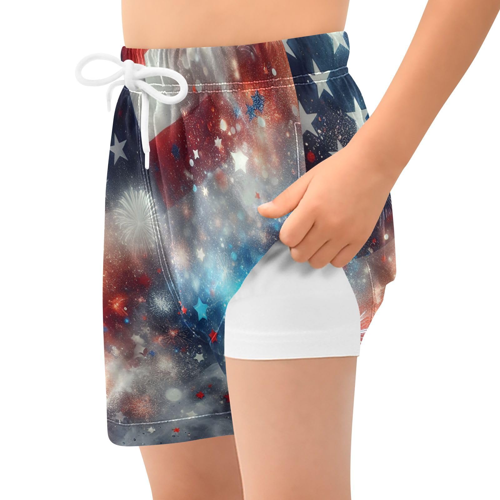 YANENDIE Boy Swim Trunks with Compression Liner Independence Day Boys Swim Shorts Quick Dry Beach Shorts