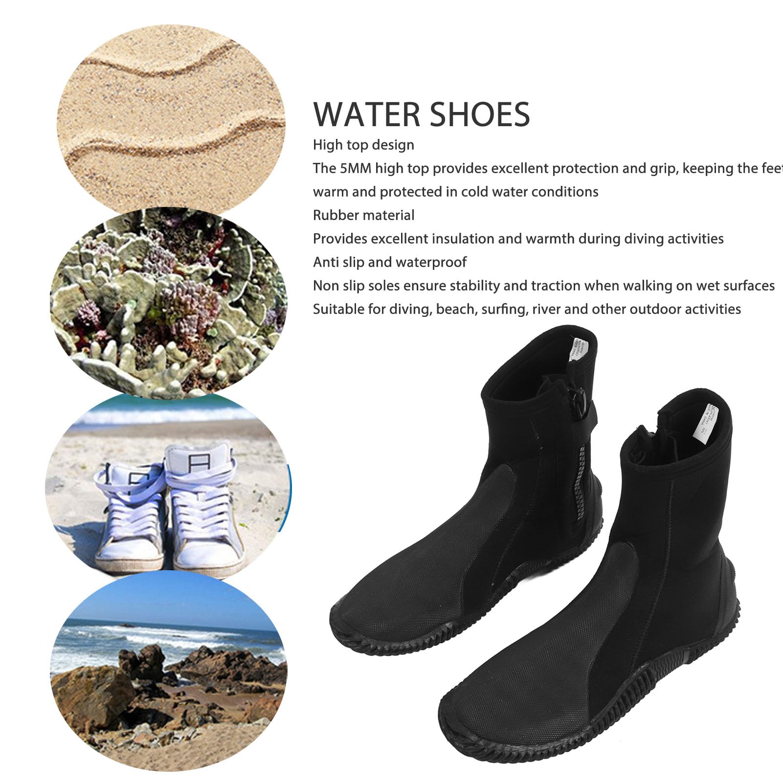 Sorandy Buty do Wody Neoprenowe Buty do Nurkowania 5mm Wysoki Górny Poślizg Boczny Zamek Błyskawiczny Surfing Plaża Sporty Wodne Obuwie dla Dorosłych Pływanie