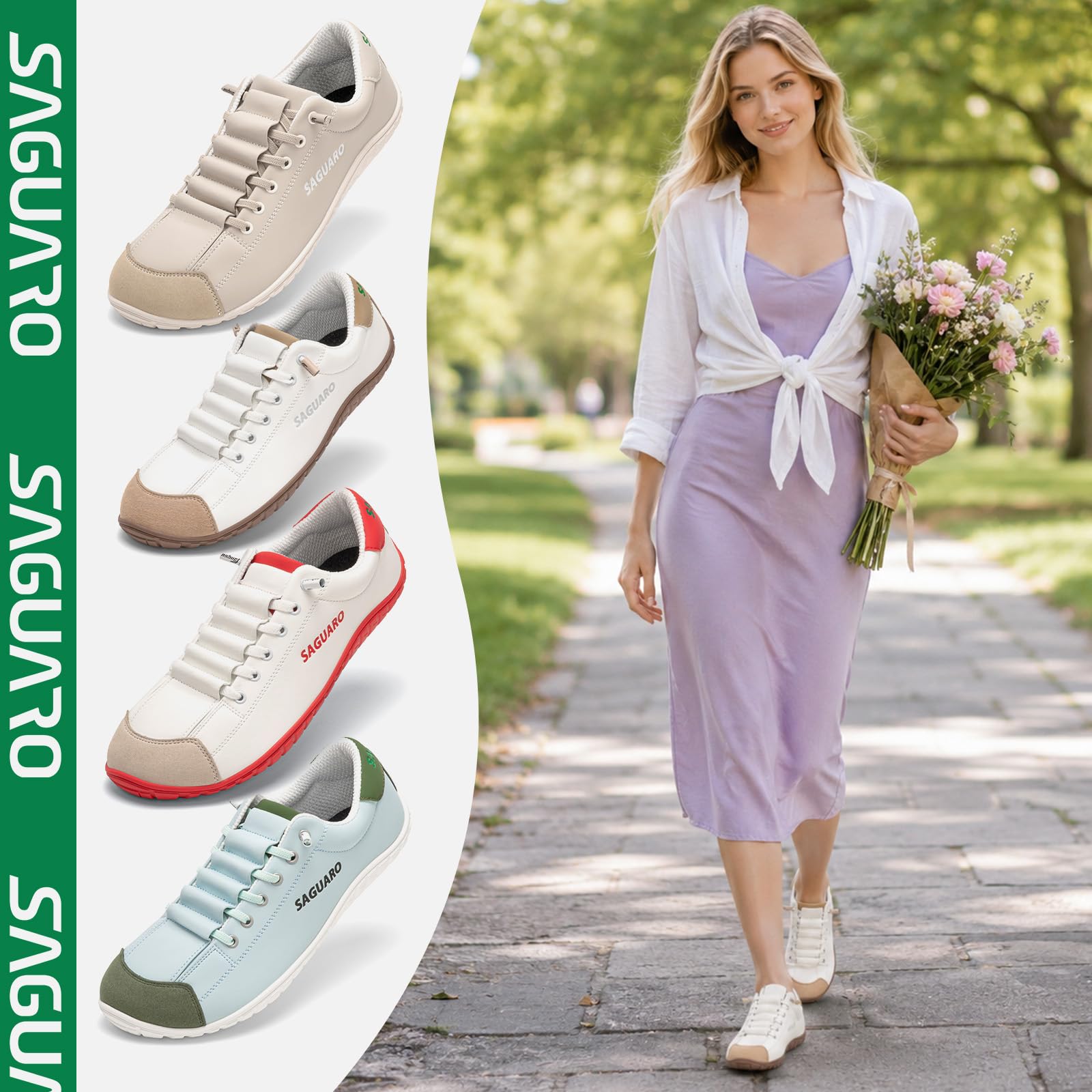 SAGUARO Zapatillas Barefoot Hombre Mujer, Calzado Minimalista Respetuoso - Zapatos Casual Deportivos para Pies Anchos, Ligeros y Antideslizante para Uso Diario, Trabajo y Viaje Caqui,Gr.38