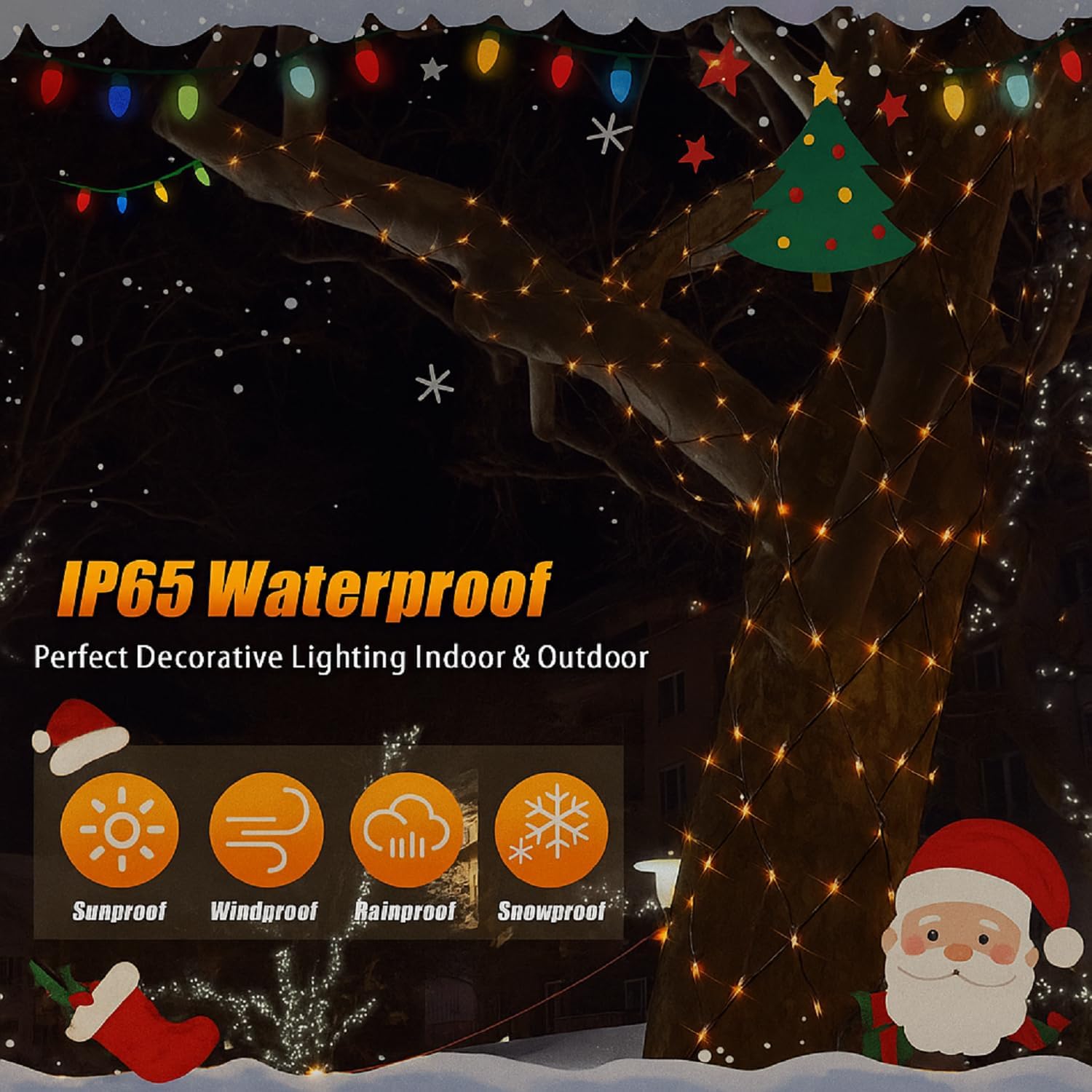 VIHOSE 2 Pcs Outdoor Trunk Lights 2 x 8 ft Mini Warm White Bulbs Net Christmas Tree Wrap String Lights Brown Wire Waterproof for Medium Trees Xmas Outside Decorations