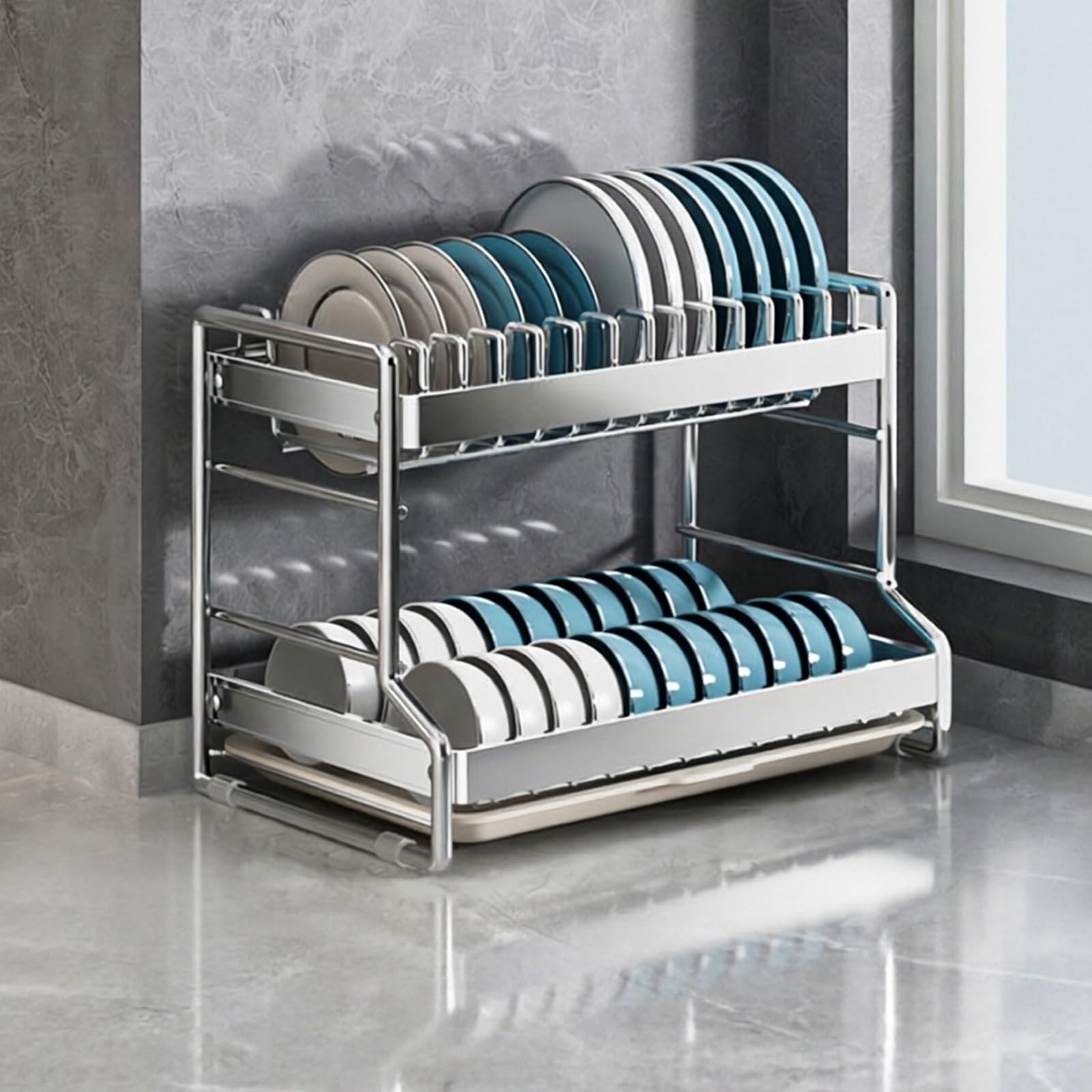 LQXCHEFYVA Countertop Dish Drying Rack, Space Saving Kitchen Plate & Bowl Drainer Storage Organizer, With Removable Drain Tray, Suitable For Draining Kitchen Dishes(A,42x30cm/16.5x11.8in)