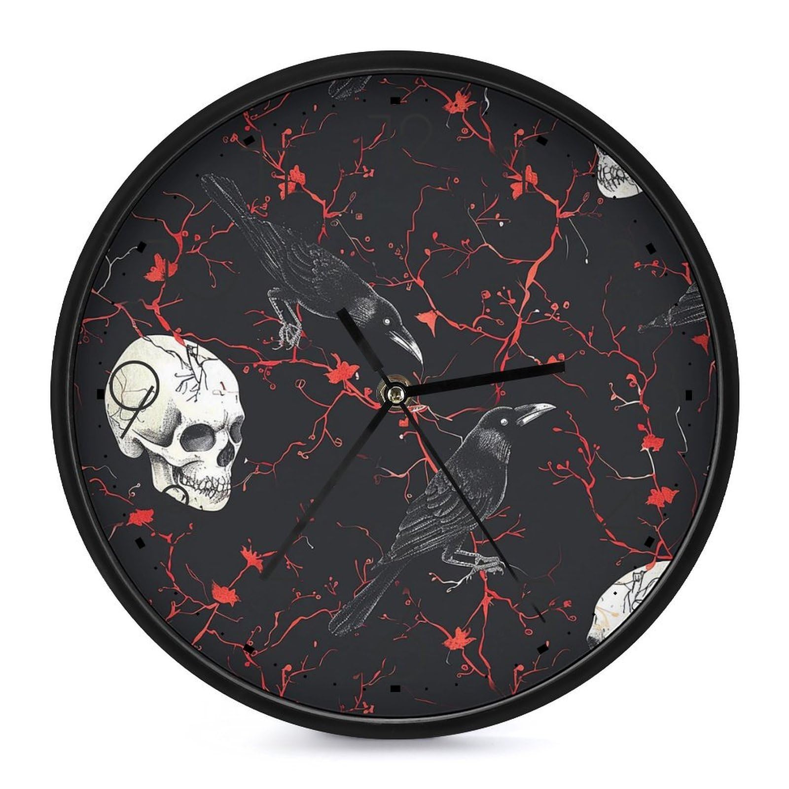 XOPEKVLAWM Wall Clock 10 Inch Non-Ticking Silent Modern Simple Style Round Decor Clocks Skull And Vines Clock Decorative Battery Operated Wall Clocks for Home Office Living Room Bedroom Kitchen