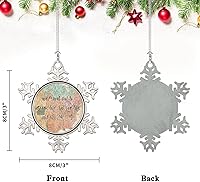 Vista 3 de Adorno de Navidad con mapa del mundo antiguo, We Travel Not to Escape Life, adornos metálicos de copo de nieve para árbol de Navidad, mapa del mundo