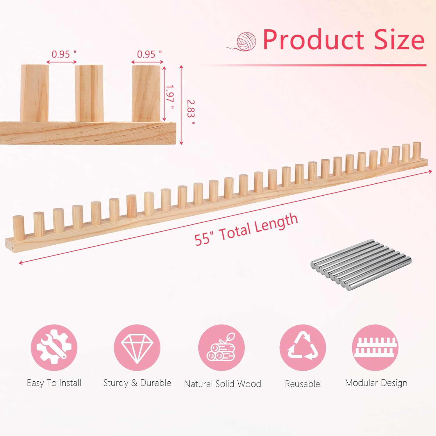 MLLNFUE 55” Chunky Blanket Loom Kit for DIY No-Needle Hand Knitting Adjustable Wooden Loom Frame Beginner Friendly Yarn Craft for Home Decor & Large Throw Blankets