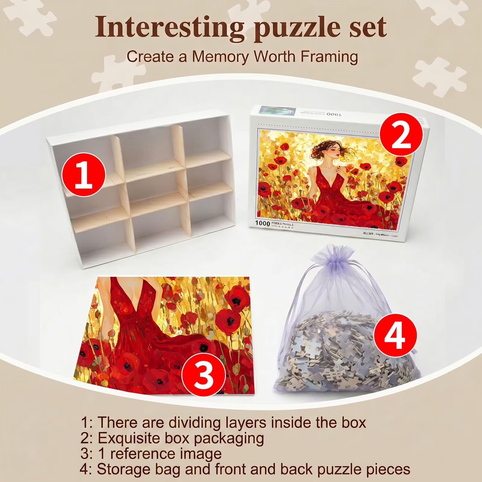 Puzzle 6000 Pezzi Classici, Puzzle Bellezza rosso 179 x 105 cm, Gioco Educativo e Antistress in Legno con Poster Incluso, Ttività DIY per Famiglia, Regalo per Appassionati, Decor Parete Casa, f0-748