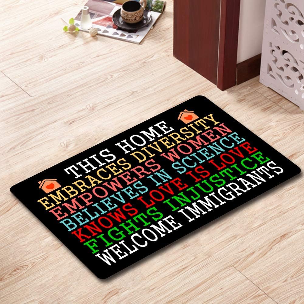 This Home Embraces Diversity Doormat Funny Doormat Sayings Front Door Mat Rubber Non Slip Backing Funny Welcome Mat Indoor Outdoor Rug 30 in(W) X 18 in(L)