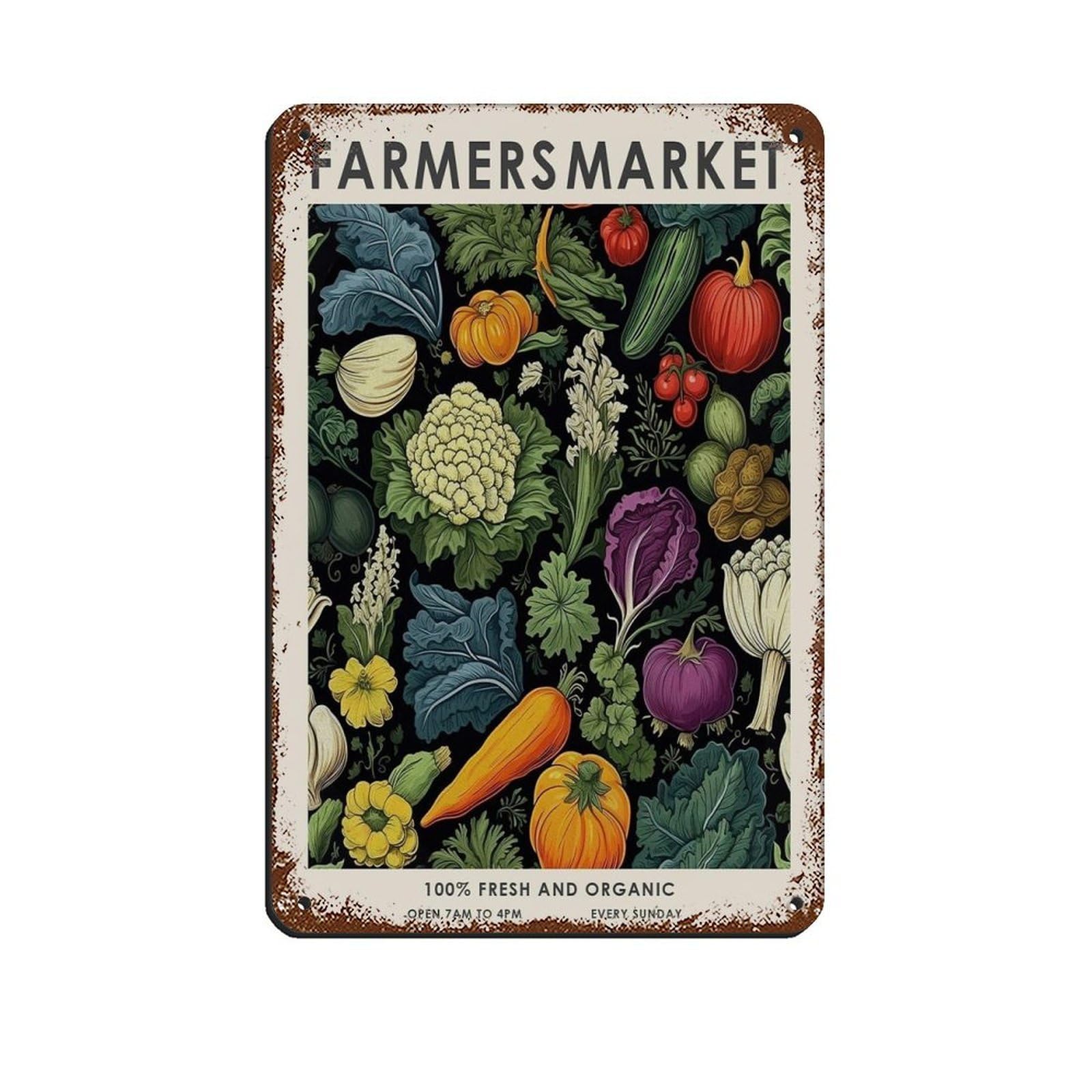 Farmers Market, Vintage Vegetable Poster Tin Sign Vintage Metal Pub Club Cafe Bar Home Wall Art Decoration Poster Retro 8x12inch(20x30cm)