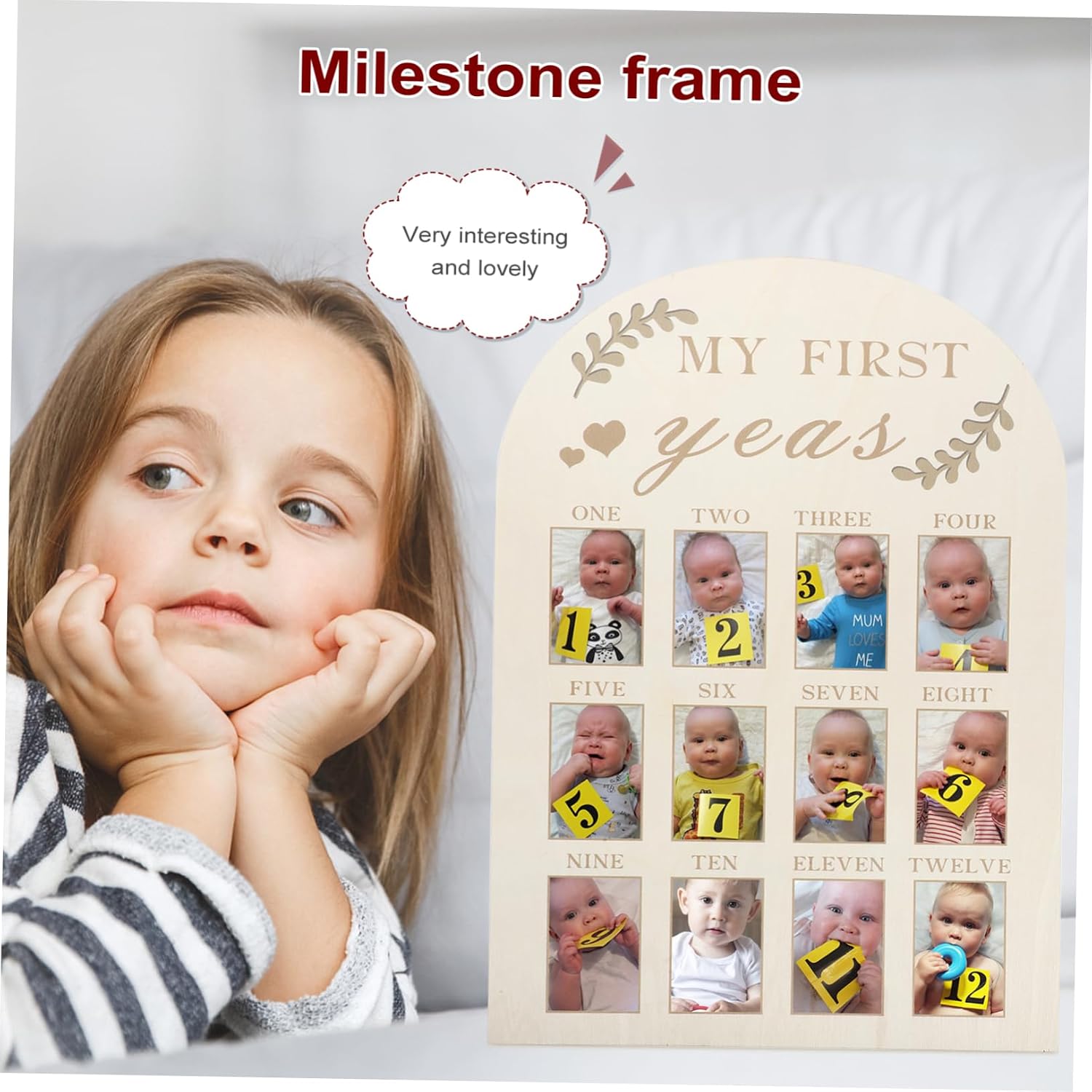 Cabilock First Year Photo Frame Capture Growth Sturdy Design for Nursery Decor and Monthly Memories Newborn Keepsake Display