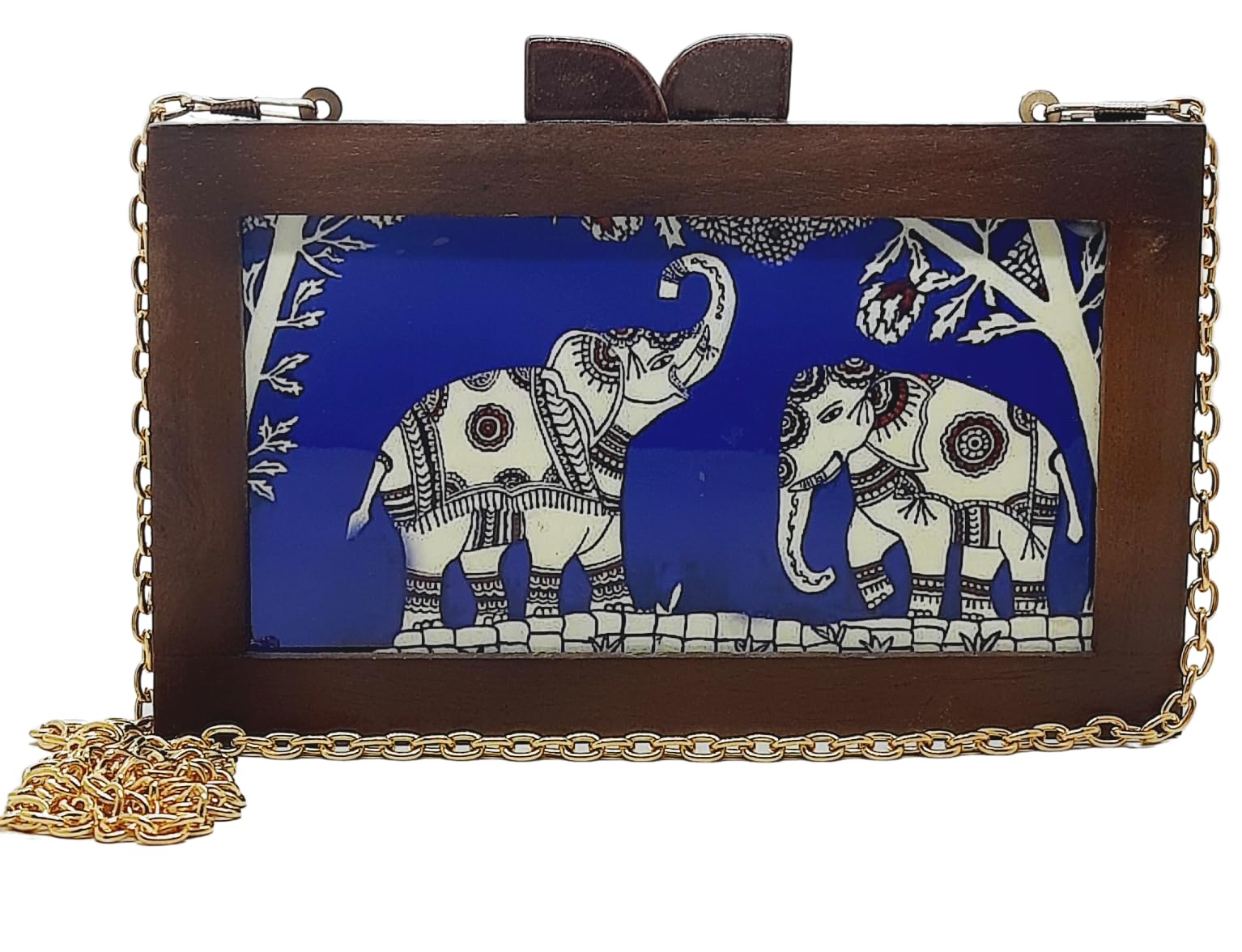 Trend Overseas Womens Wooden Printed Ethnic Clutch Bag/Bridal Purse/Handbag_Crossbody Sling Bags Detachable Chain for Bridal(Peacock Pair) (B0C7N55J3F) Amazon Price History, Amazon Price Tracker