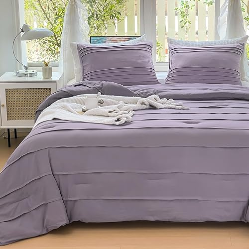 Argstar Juego de edredón de 3 piezas, tamaño Queen, edredón plisado con textura bohemia, edredón esponjoso de microfibra suave, juego de edredón