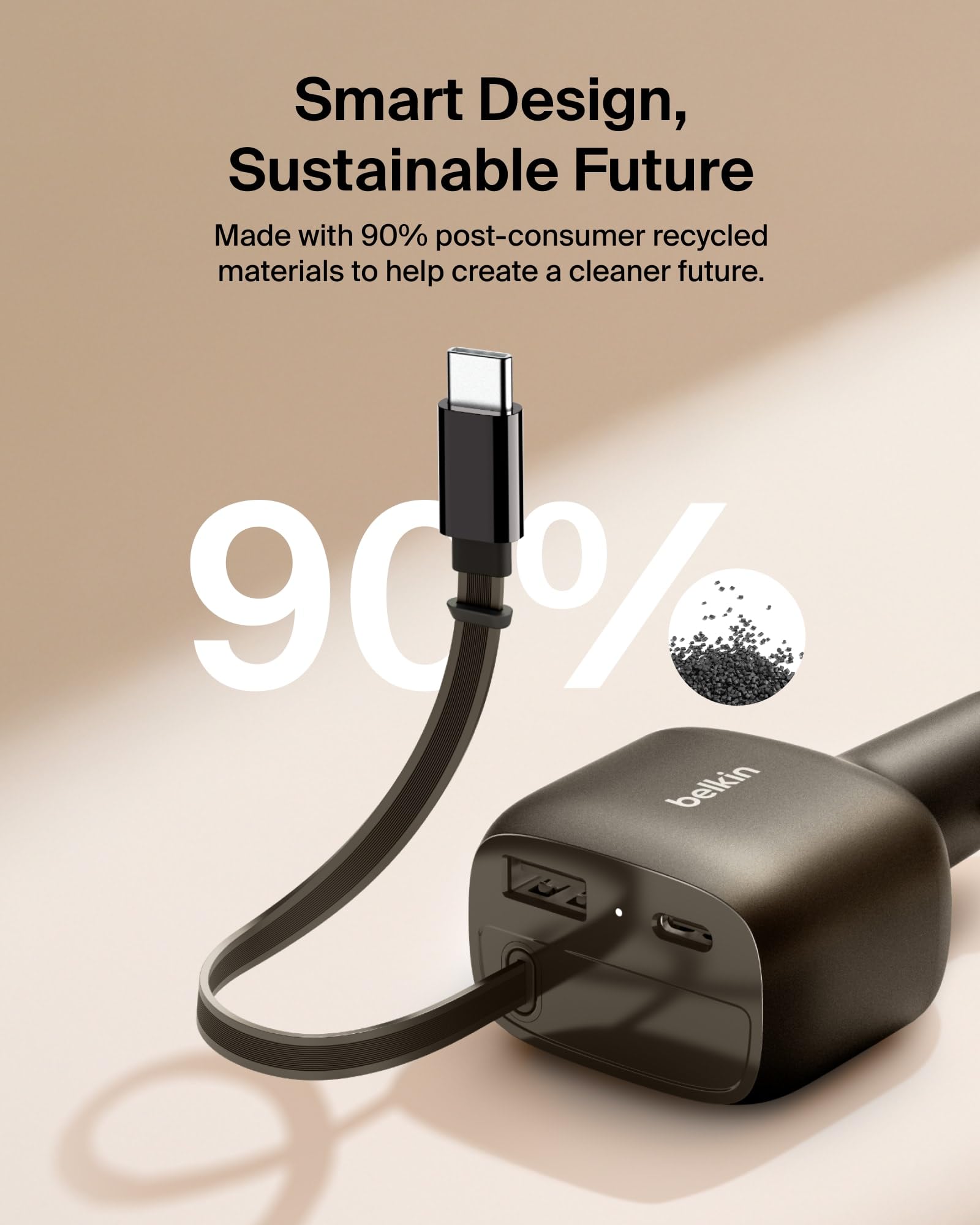 Belkin Cargador de Coche USB C de 75 W con Cable USB C retráctil de 30 Pulgadas, Cargador de iPhone, Compatible con iPhone 16 y 15, Serie Galaxy S25, AirPods, Tablet, MacBook, Chromebook, etc