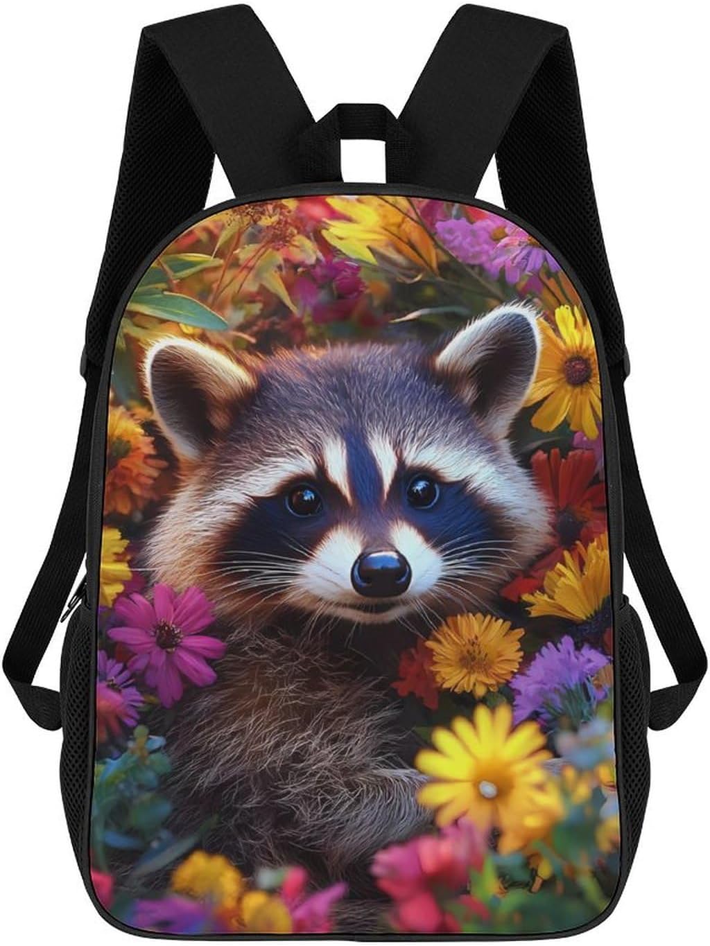 Raccoon Flower Laptop Backpack for Men Women 17 Inch Shoulder Bag Travel Daypack