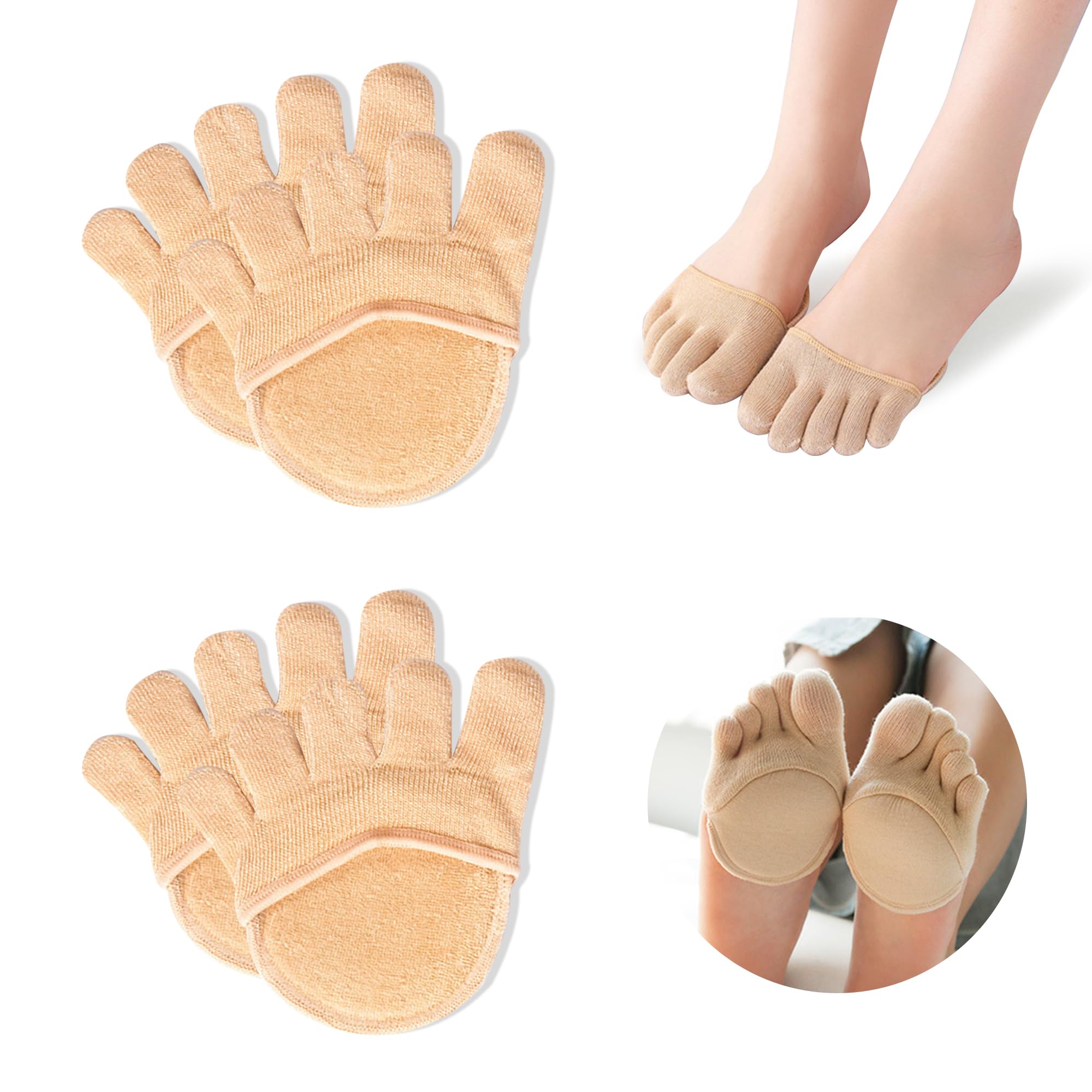 SooGree 2 pares de calcetines para dedos de los pies, medias medias medias almohadillas de bola de pie almohadillas para el antepié para mujer, separador de dedos, calcetines invisibles