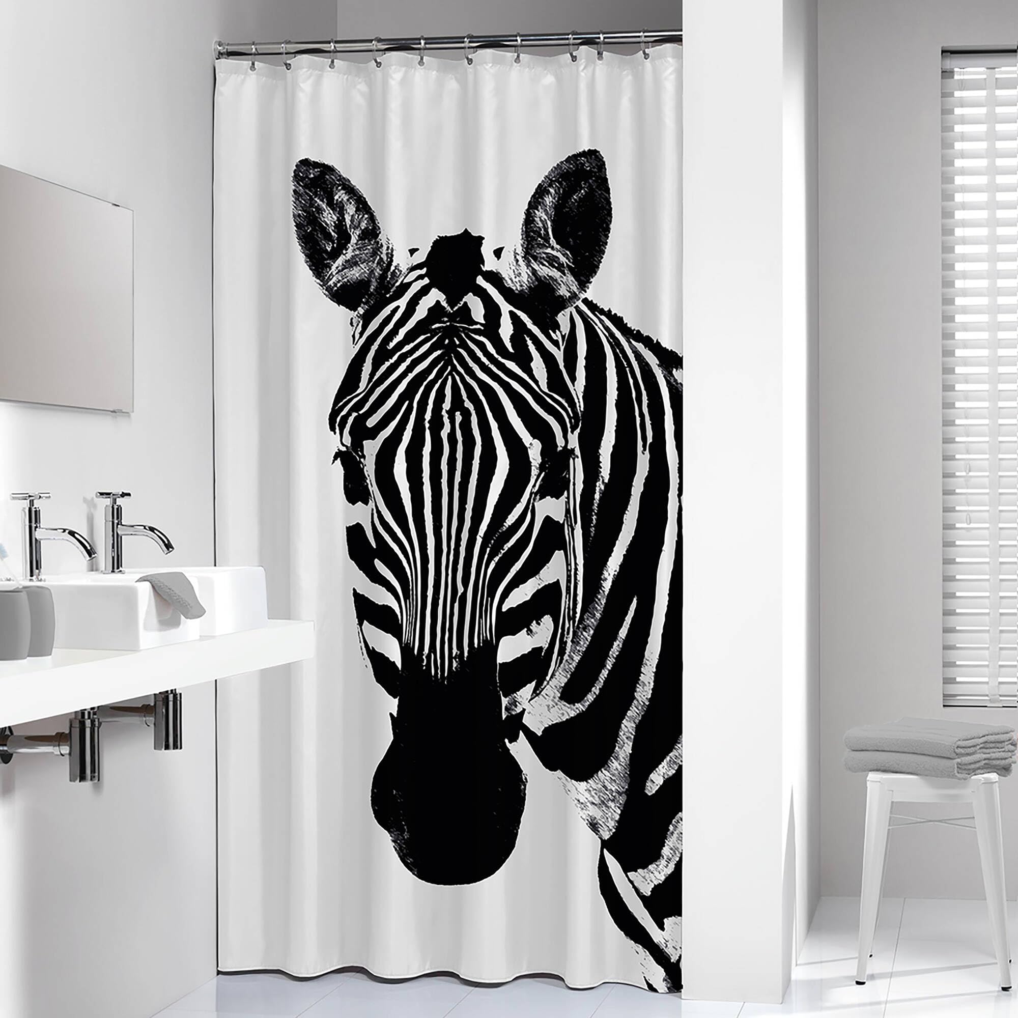 Sealskin Zebra Shower curtain 180x200 cm PEVA Black / White, W 70.9" x L 78.7" (1 Panels) - Image 4