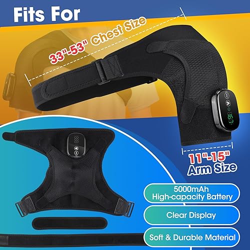 Miniatura 7 de Masajeador térmico inalámbrico para hombros, almohadilla térmica eléctrica recargable para hombro y cuello con 3 modos de calor y vibración, hombres