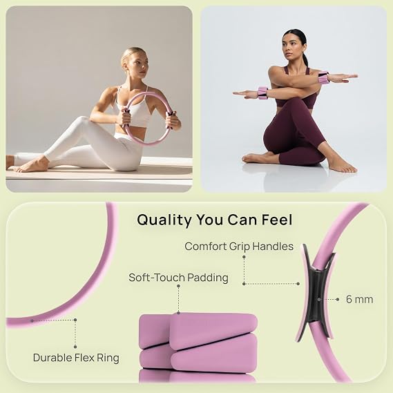 Essential Pilates Equipment Kit Complete Home Workout Set with Pilates Ring, Pilates Ball, Resistance Bands, Ankle Weights, Sliding Discs & Grip Socks Guided Full Body Workout Video