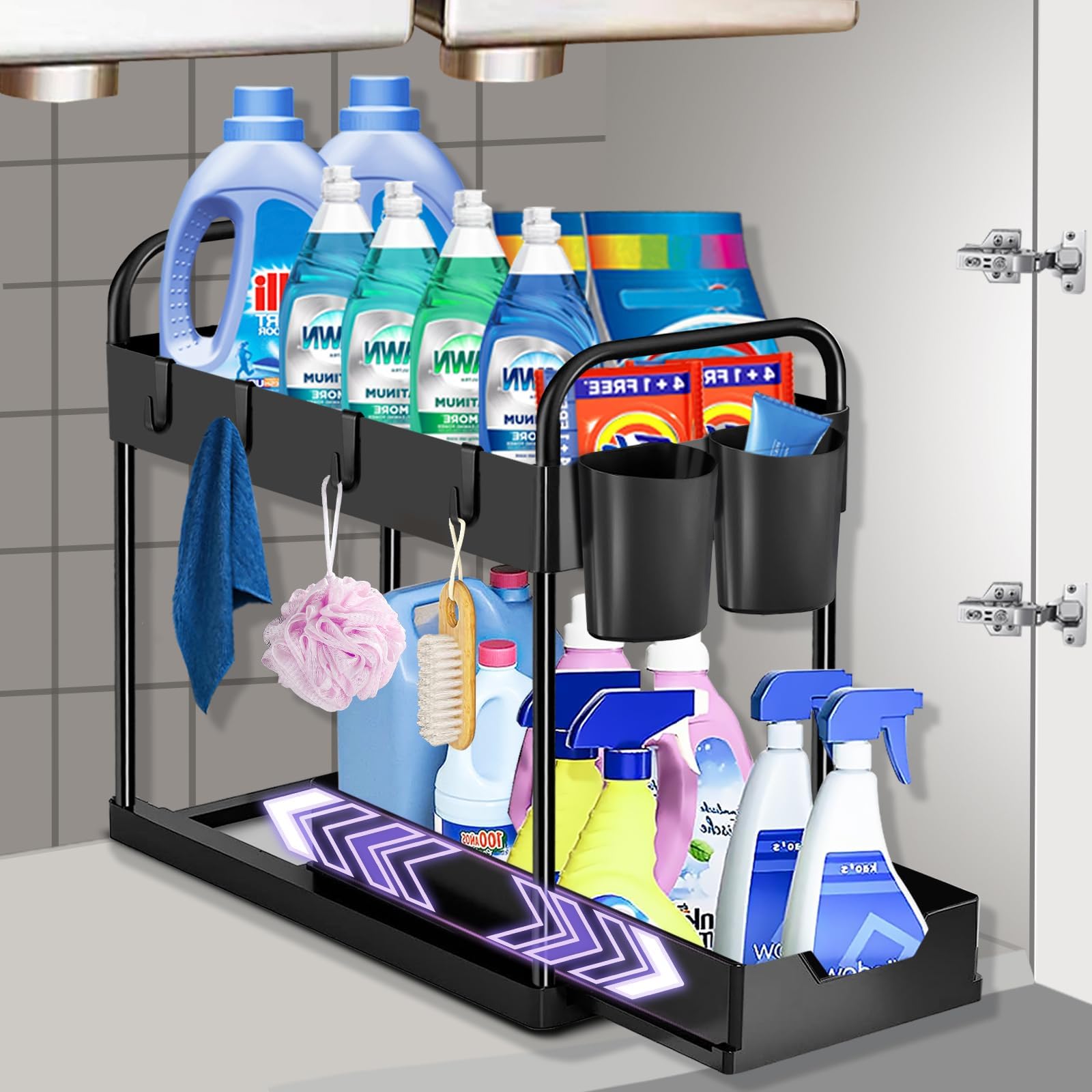 Organizer Sotto Lavello A 2 Livelli - Con 4 Ganci E 2 Portatazze | Per Cucina O Bagno, Spazio Extra - Foto 13