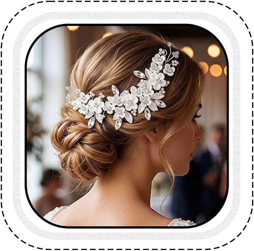 Unicra Flor plateada novia boda pelo vid perla pieza de pelo de novia diamantes de imitación accesorios para el cabello hoja diadema para mujeres y