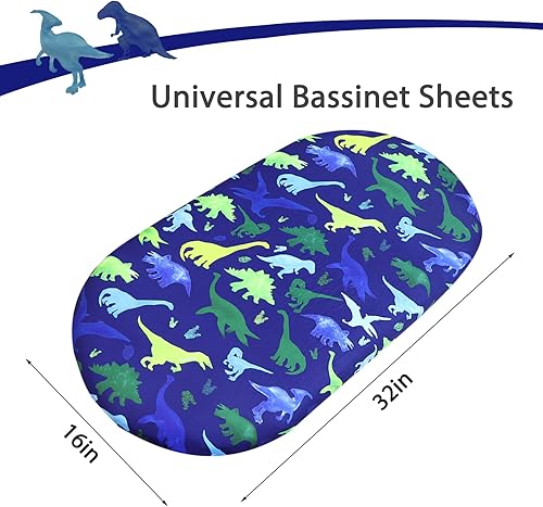 Miniatura 7 de Sábana de moisés para bebé, elástica, ultra suave, universal para rectángulo ovalado y reloj de arena, cesta de moisés de dinosaurio