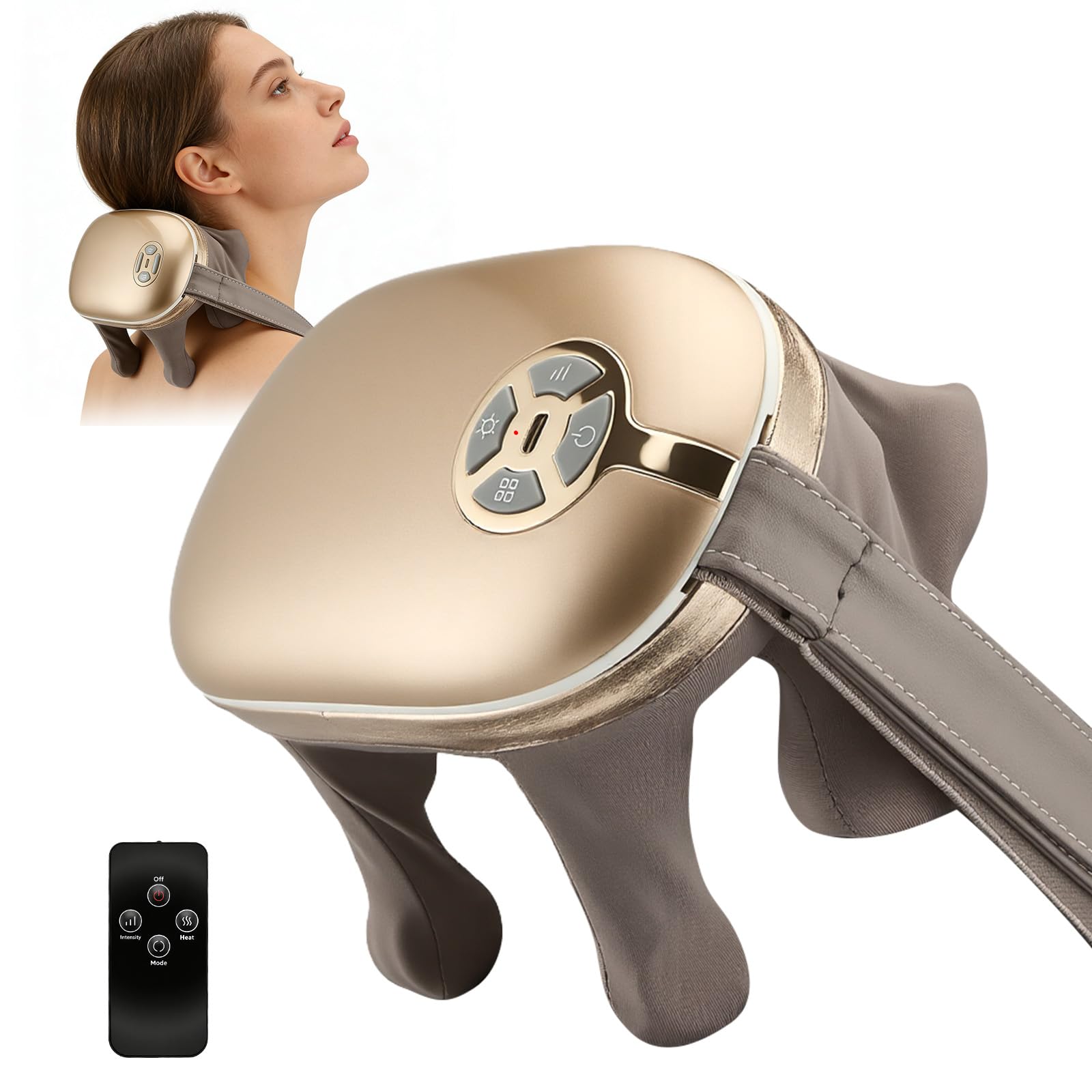 Massaggiatore Cervicale Senza Fili con Calore, Massaggiatore Shiatsu 6D per Collo e Spalle, 5 Modalità 4 Livelli, 2 Livelli di Calore, Telecomando, Massaggiatore Elettrico per Casa Ufficio Viaggio
