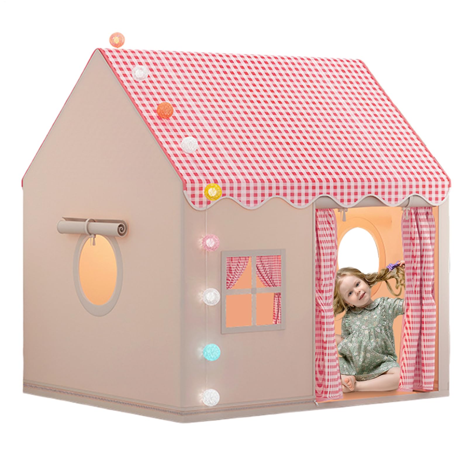 Kinderspielzelt Großes Geräumiges Spielhaus Faltbar Tragbar Robust | Burg-Spielzelt für drinnen Spaßzelt, Spielhaus, Geräumiger Spielbereich, Spaßbereich für und Mädchen, Großes Kreativzimmer,