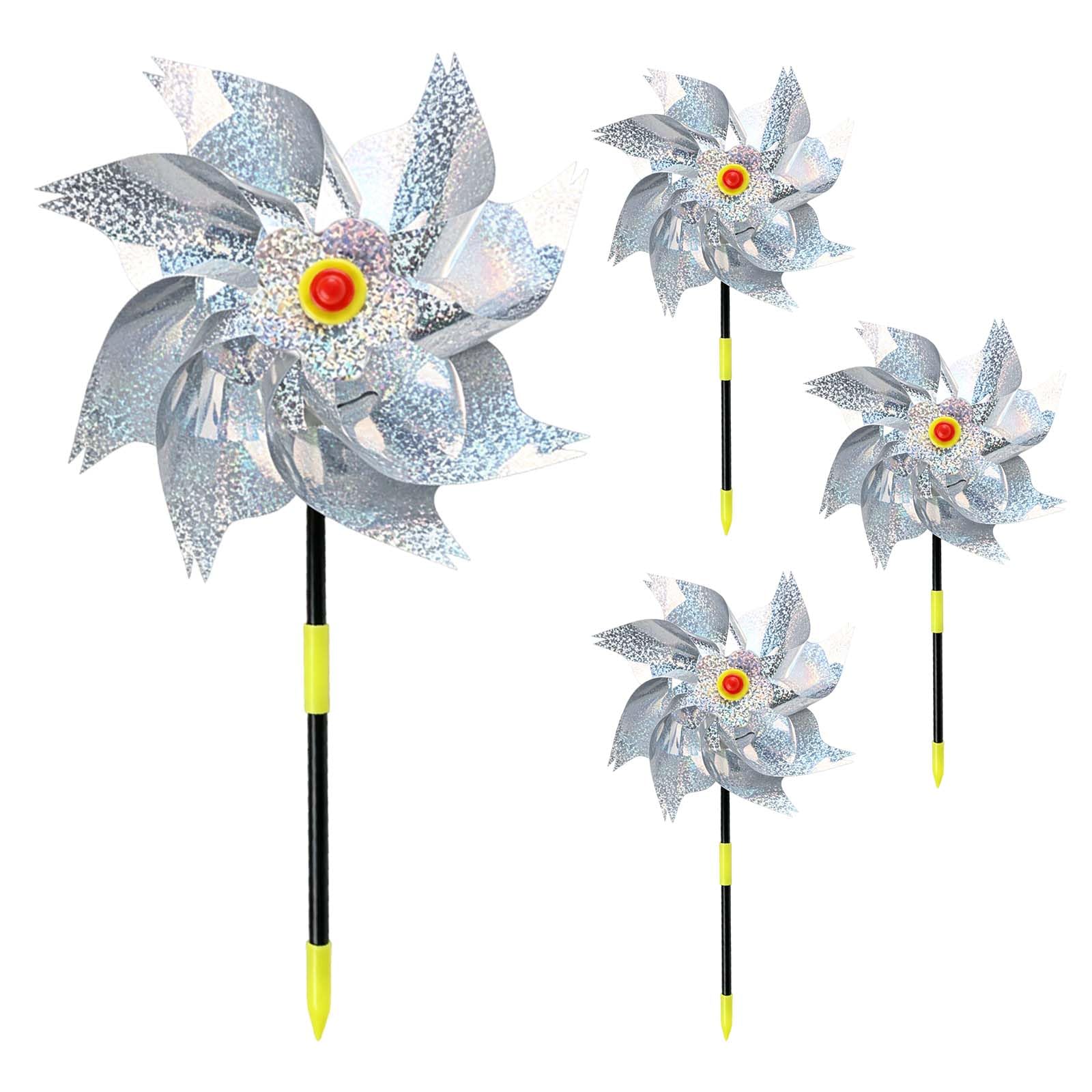 4Pcs Reflective Bird Scarer Windmill, Wind Spinners for Garden Hanging to Scare Pigeons, Bird Deterrent Products for Outdoor Yard Protection, Durable Pinwheel