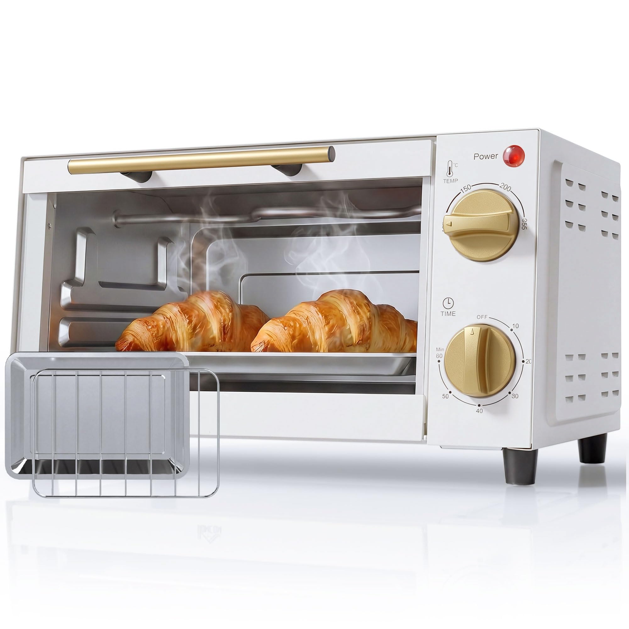 HOMCOM Mini Oven 9L Toaster Oven with Adjustable Temperature 750W White