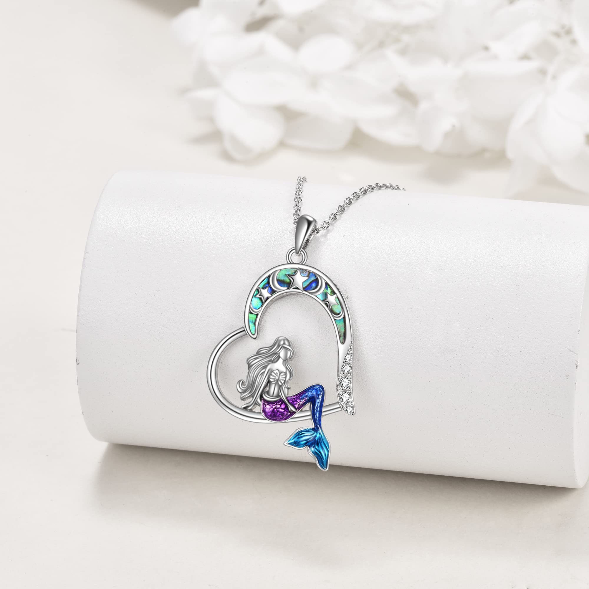 YAFEINI Collar de Sirena para Mujer de Plata de Ley con Colgante de Estrella de Luna Joyería de Sirena Regalo para Mujeres y Niñas