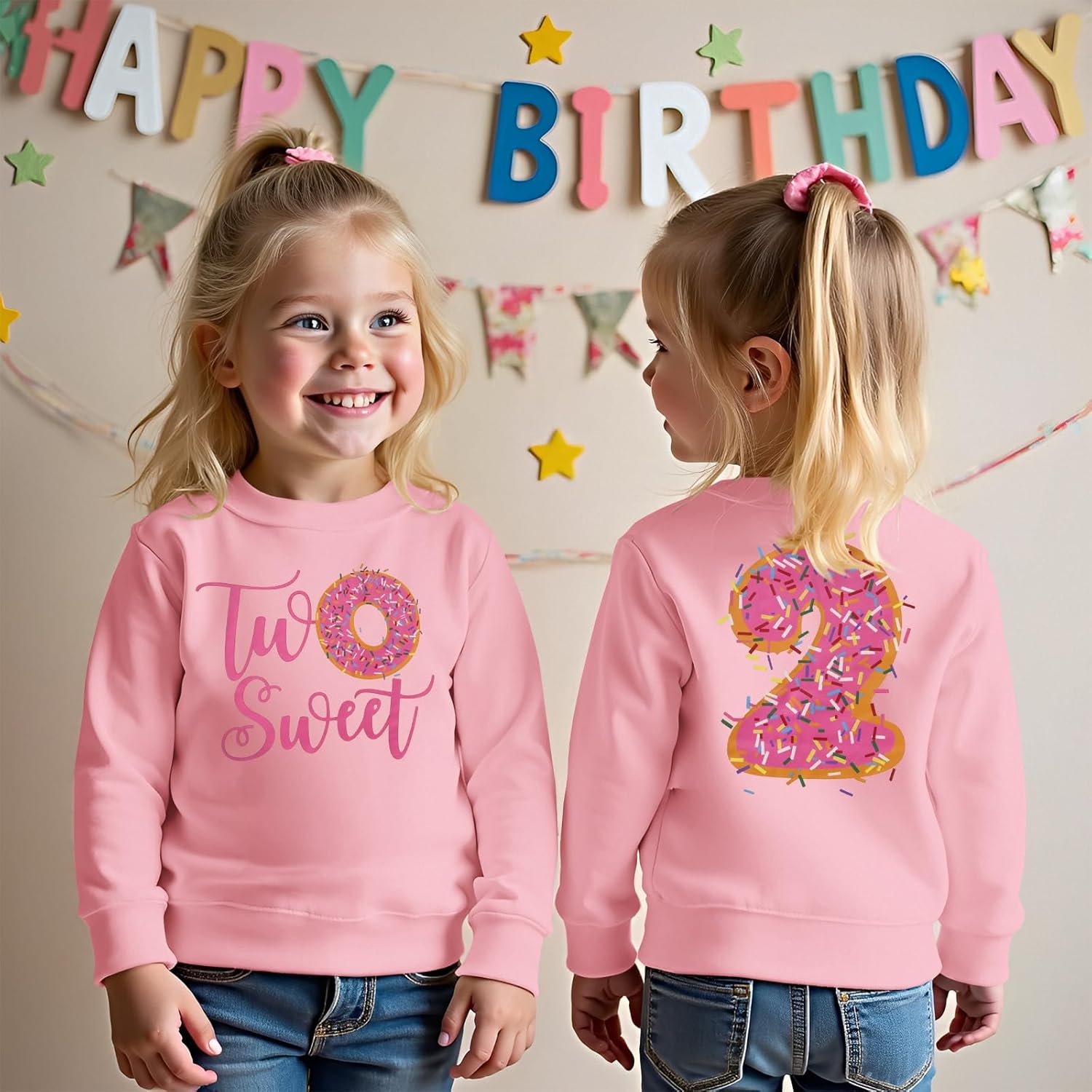 Two Sweet Birthday Outfit Toddler Girls 2nd Birthday Sweatshirt 2 Year Old Girl Second Bday Party Long Sleeve Shirt - Image 4