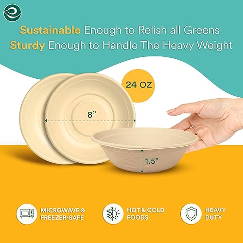 Miniatura 3 de ECO SOUL Cuencos de sopa 100% compostables de 24 onzas (paquete de 100) cuencos desechables resistentes I Tazón de papel resistente I Ensaladera