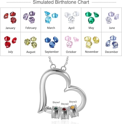 Miniatura 3 de Collar personalizado con corazón para madre con 1-5 nombres, collar de piedra natal personalizado para mamá, regalos de joyería personalizados para