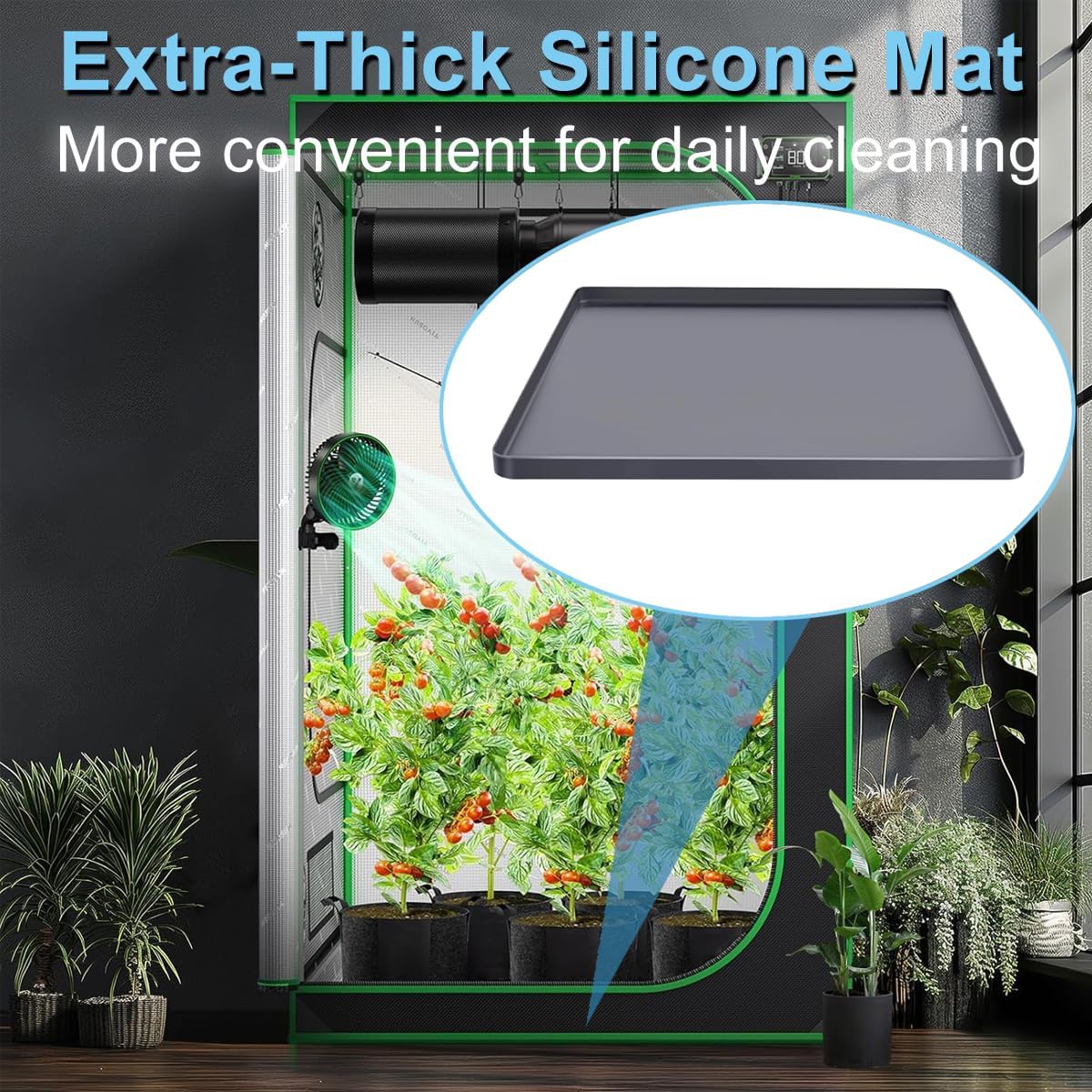 Grow Tent Mat Grow Tents Silicone Drip Pan, Grow Tent Complete System Mat with Raised Edge, Weed Growing Kit Indoor Tray Growing Tent Mat, Non-Slip Waterproof Weed Tent Pad Floor Pan 23.6"x 23.6"