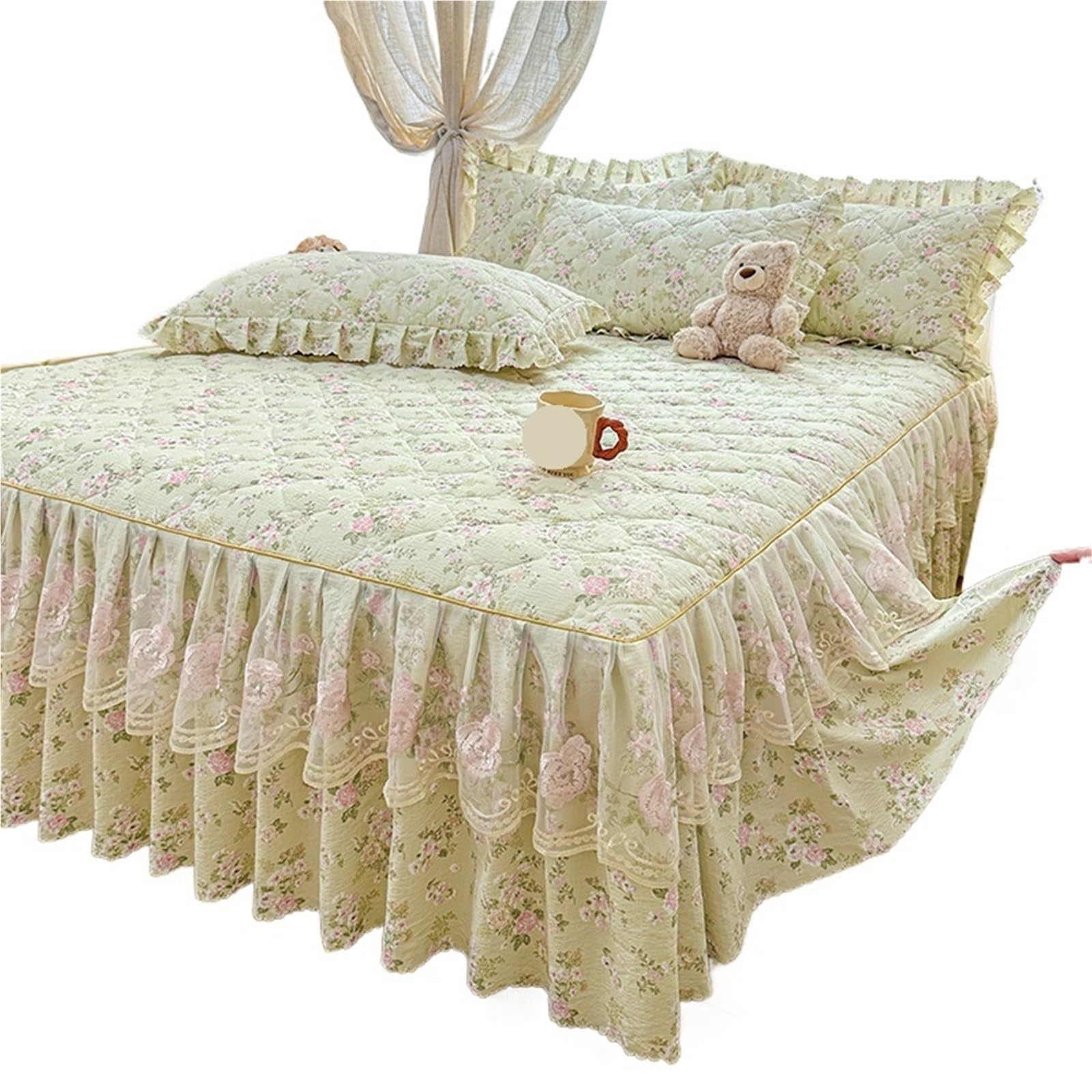 Ruffled Bed Skirt 1pc Quilted Bed Skirt Soft Printed Bedspread Ruffles Linen With Elastic Band Home Cover (No Pillowcase)(E,SKing 200x220cm 1pc)