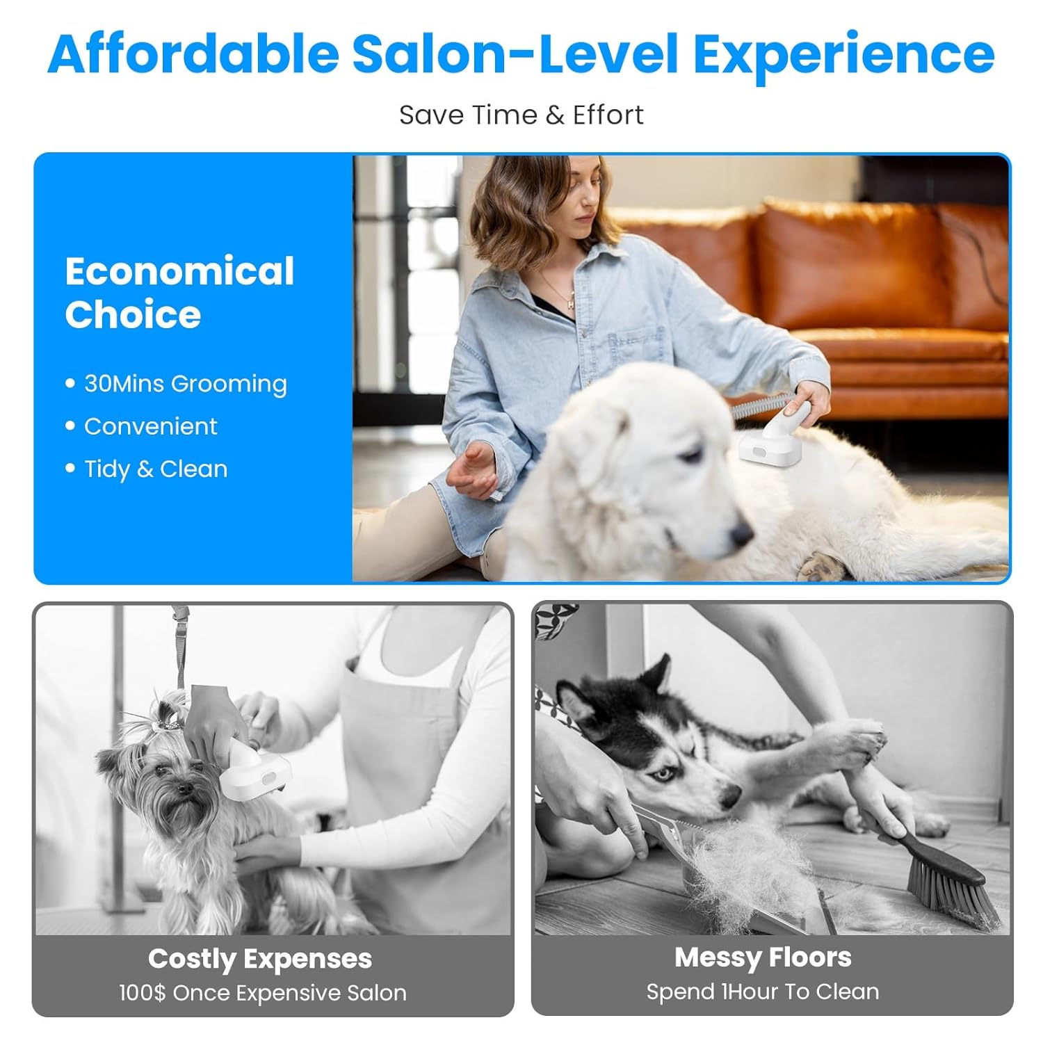 Moclever 7-in-1 Dog Grooming Vacuum Kit with 2.5L Dust Cup, 10000PA Suction, Low Noise, Hair Remover for Pet Shedding - Dog & Cat Grooming Supplies, Professional Pet Clipper & Shears