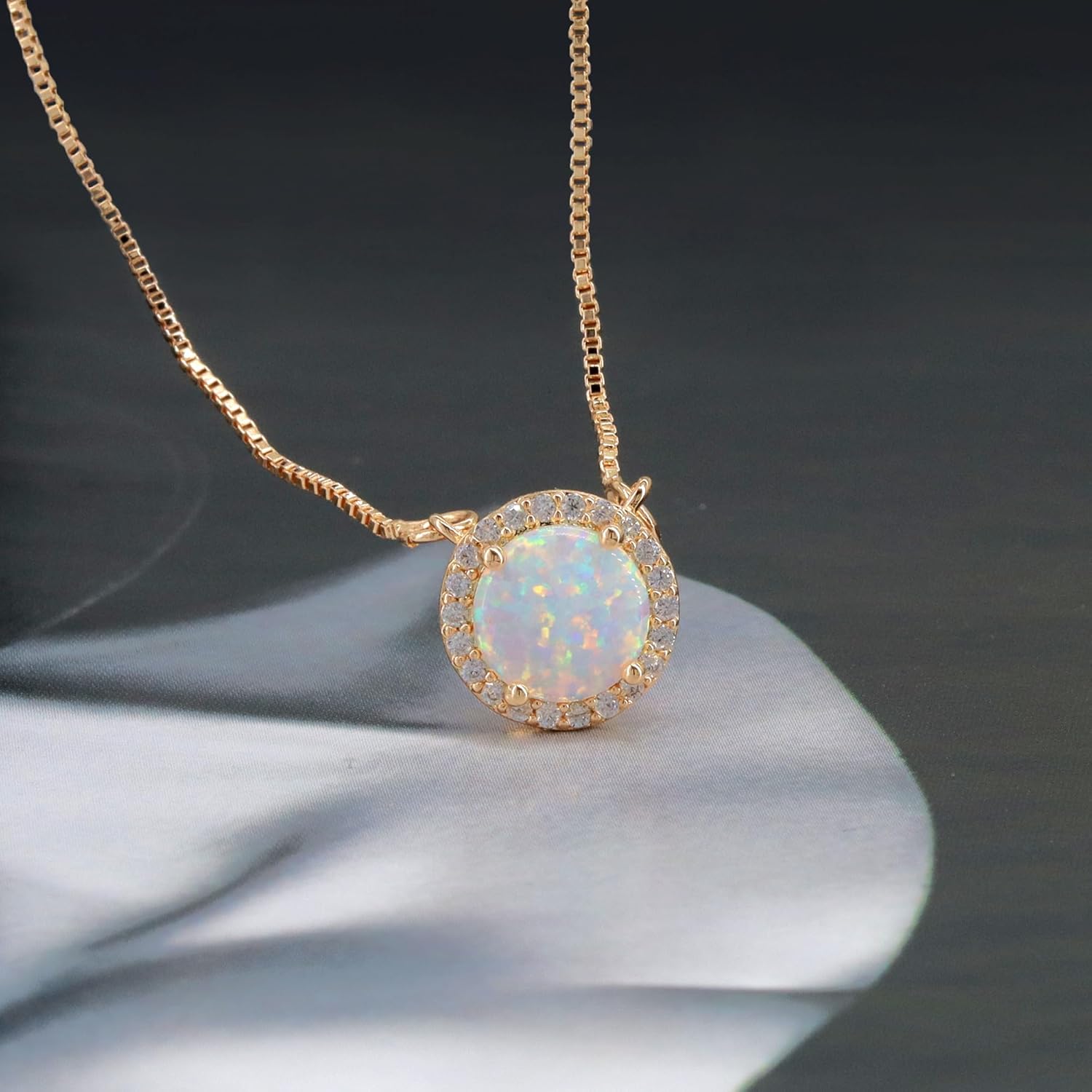 AILUOR White Opal Necklaces for Women, Rose Gold Plated Dainty 11mm Round Gemstone Pendant October Birthstone Pendant Necklace for Women Bridal Wedding Jewelry Birthday Gift for Wife Mom Her - Image 6