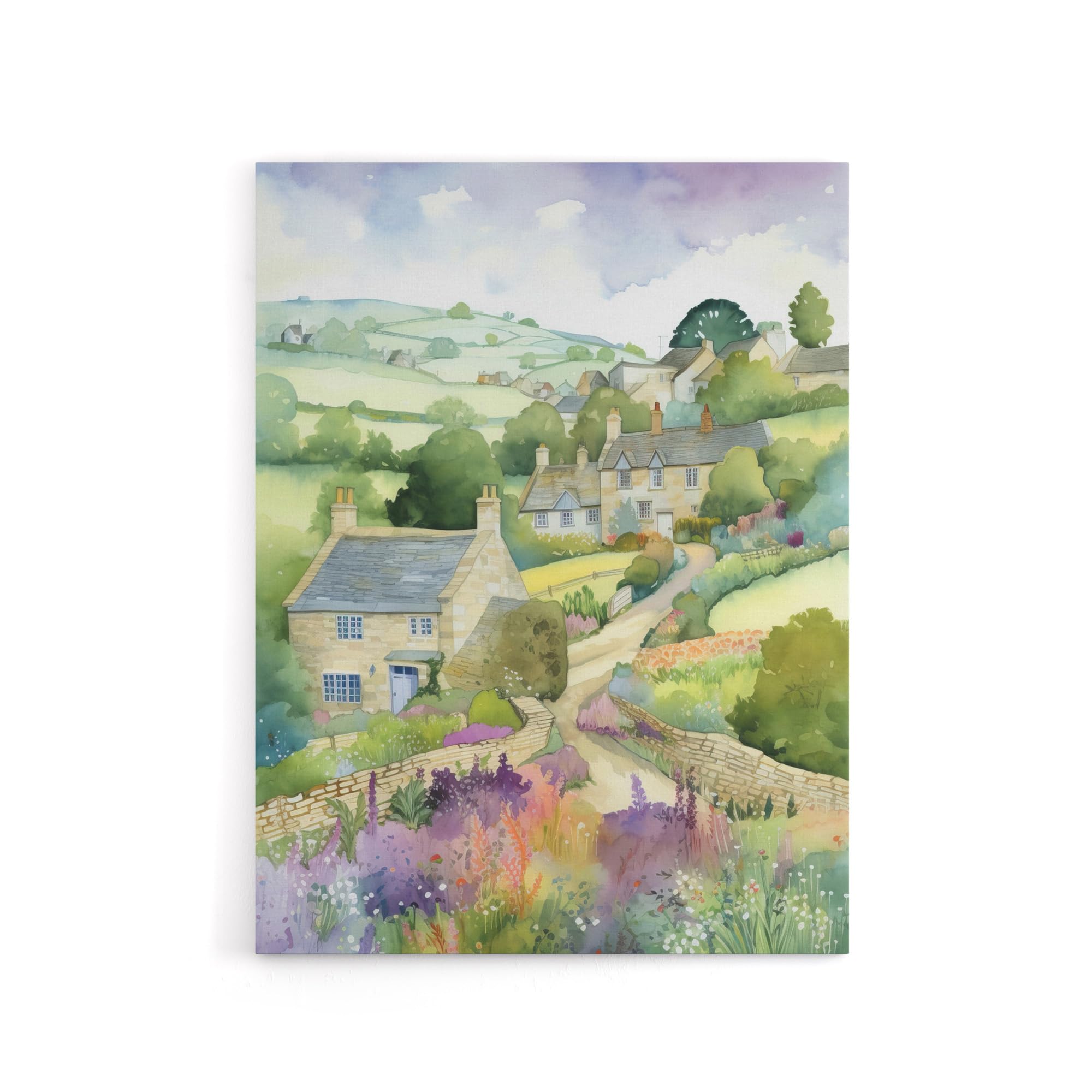 Artery8 Countryside Landscape With Cottages Canvas Wall Art Print 18X24: Quiet rural view with winding lanes and soft colour, timeless scene for homely décor