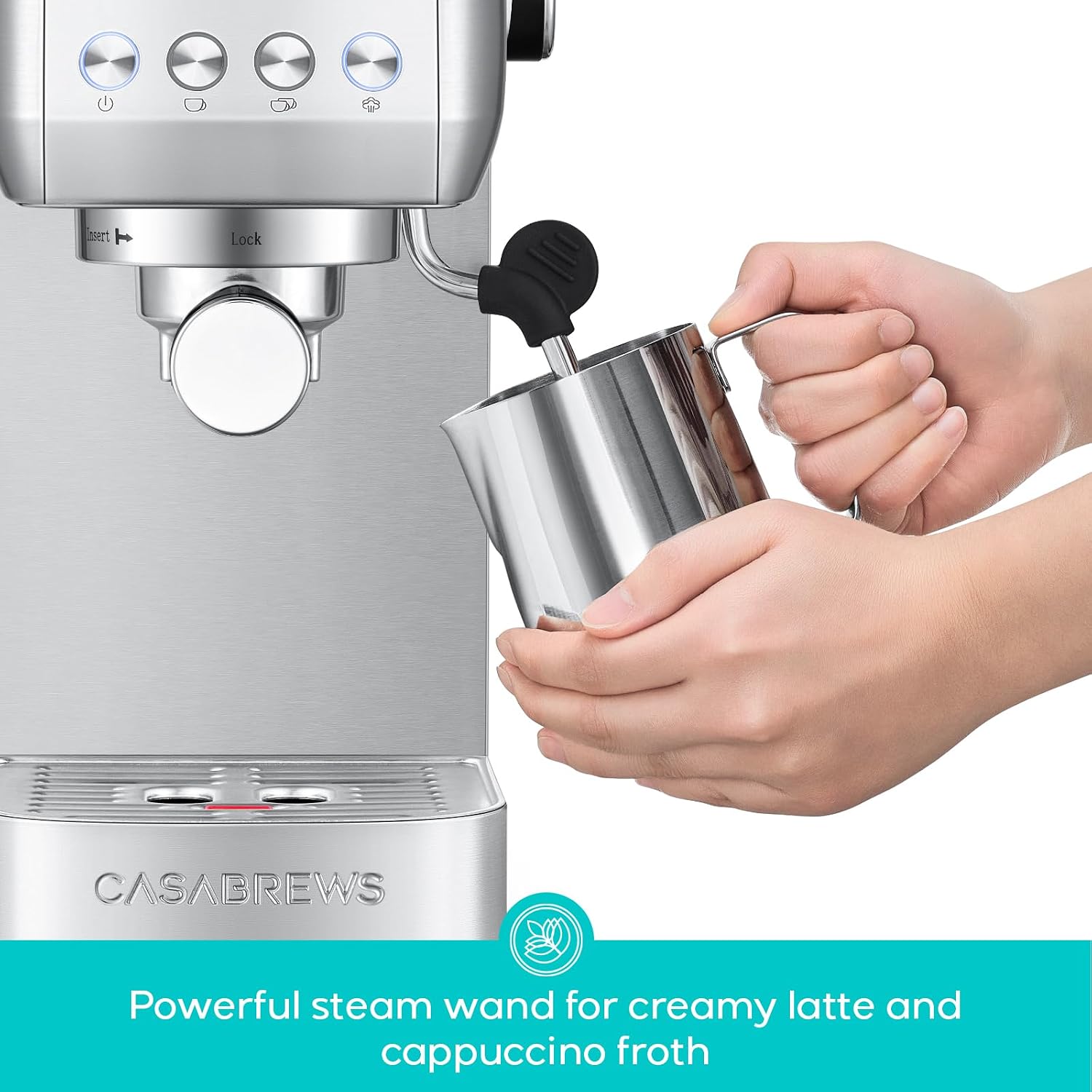 CASABREWS 3700 Essential Espresso Machine 20 Bar, Stainless Steel Cappuccino & Latte Machine with Steam Frother for Home, 43.9oz Water Tank, Coffee Gift for Women & Men, Silver, view 4