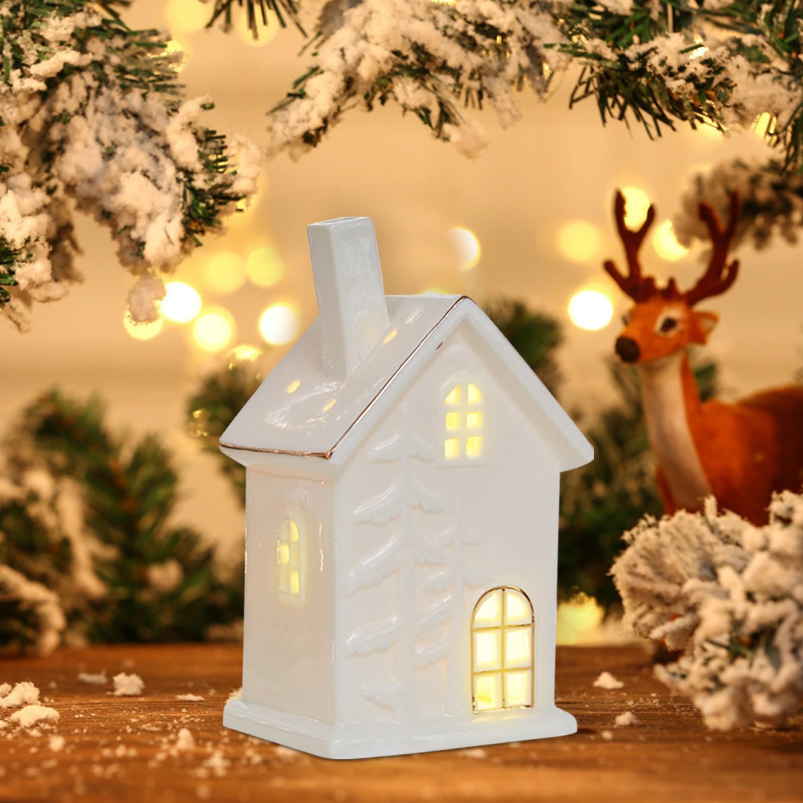 FUFRE 3 stuks kerstdorp met verlichting, led, kabouterhuis Kerstmis, kerstdecoratie hout, winterlandschap, voor kerstdecoratie binnen, Kerstmis, raam, tafeldecoratie (3 stuks FUFRE 3 stuks kerstdorp met verlichting, led, kabouterhuis Kerstmis, kerstdecoratie hout, winterlandschap, voor kerstdecoratie binnen, Kerstmis, raam, tafeldecoratie (3 stuks