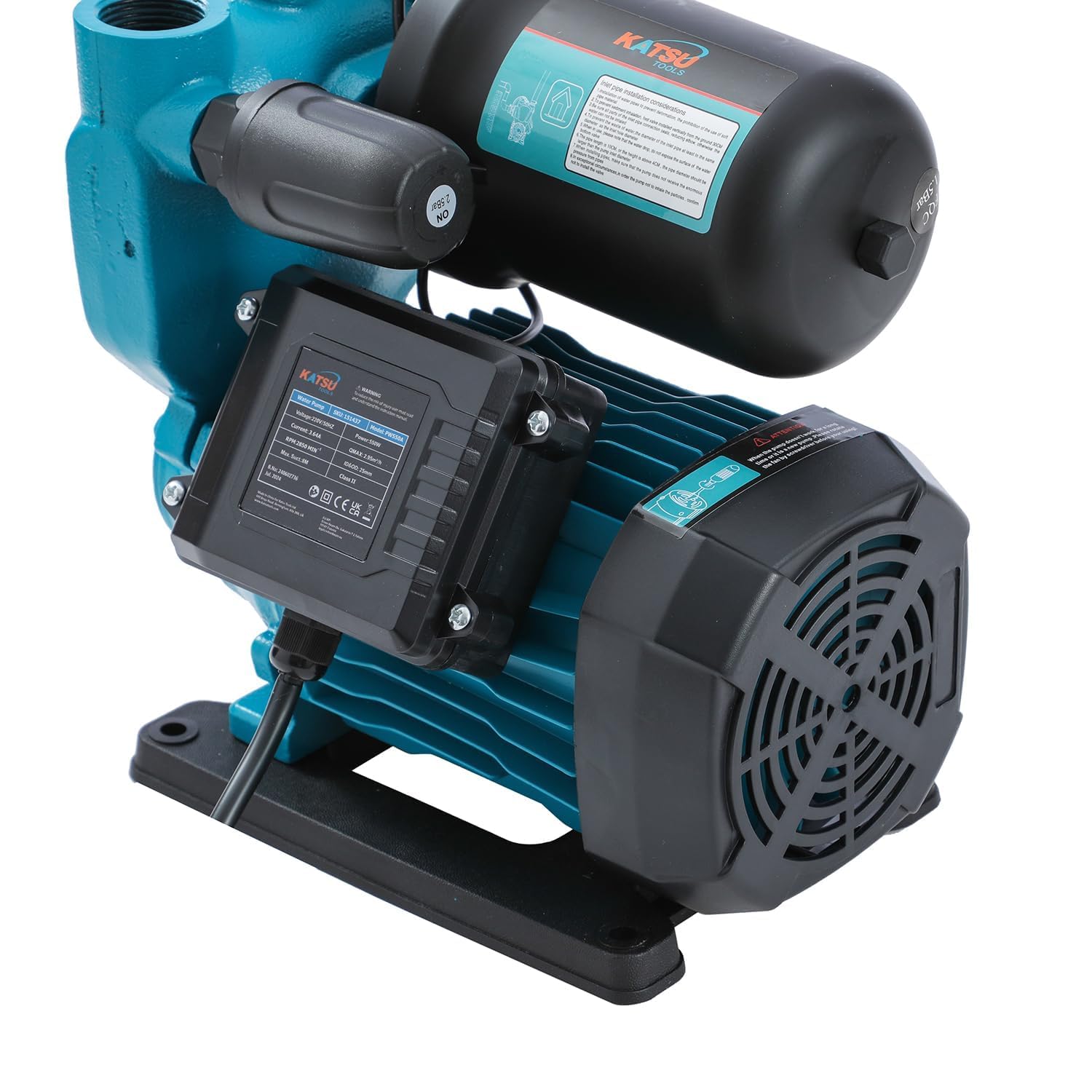 KATSU Bomba de Refuerzo de Agua de 550W, Automático Control de Presión, Autocebante Adecuado para Grifos de Agua para el Hogar y el Jardín 151437