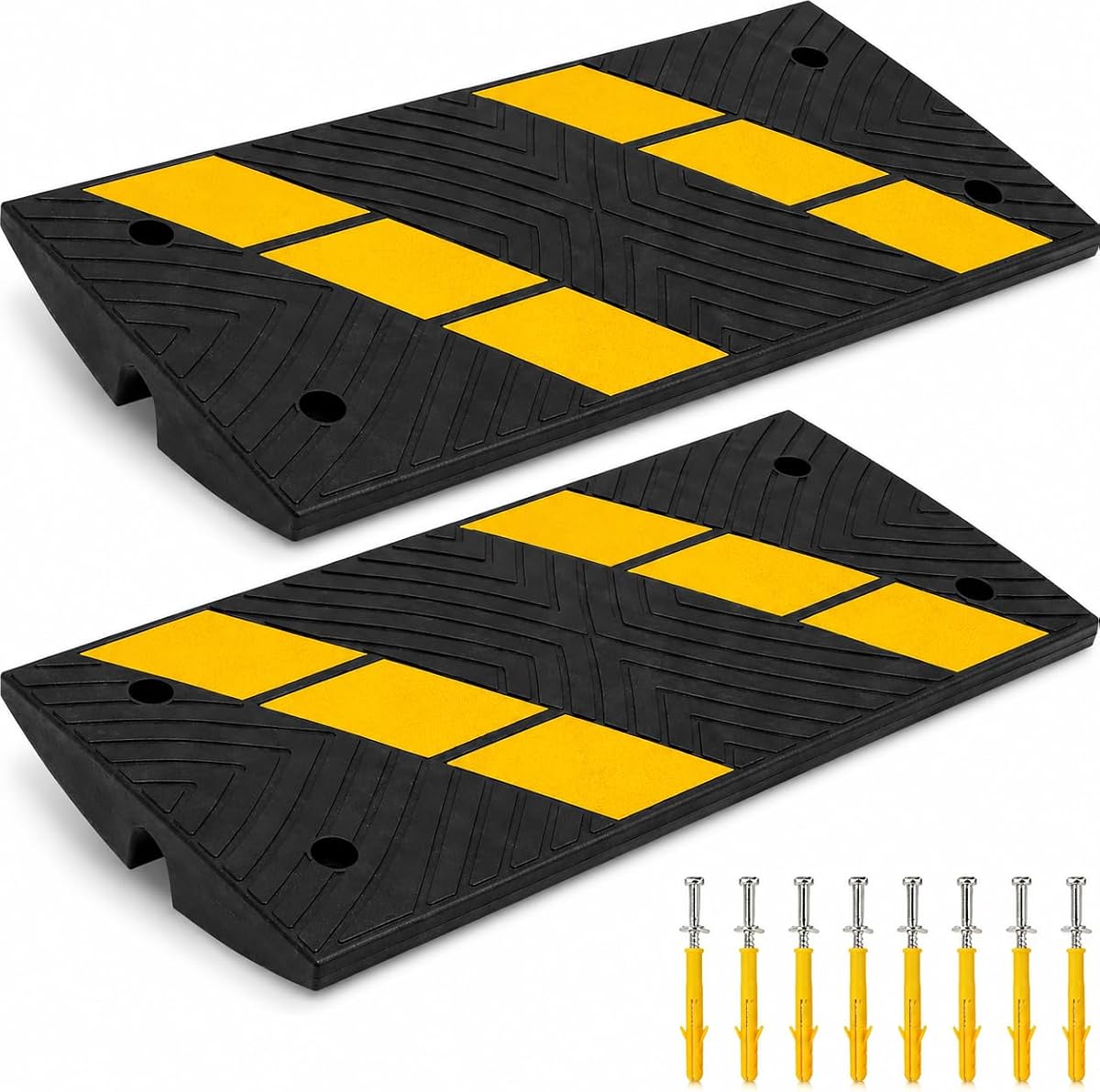 BESEA Rubber Curb Ramps for Driveway, 2 Pack Heavy Duty Driveway Ramp | 35.5" Long Low-Profile Design, 2.6" Rise, 28000 lbs Capacity for Low Cars, Garages & Sidewalks