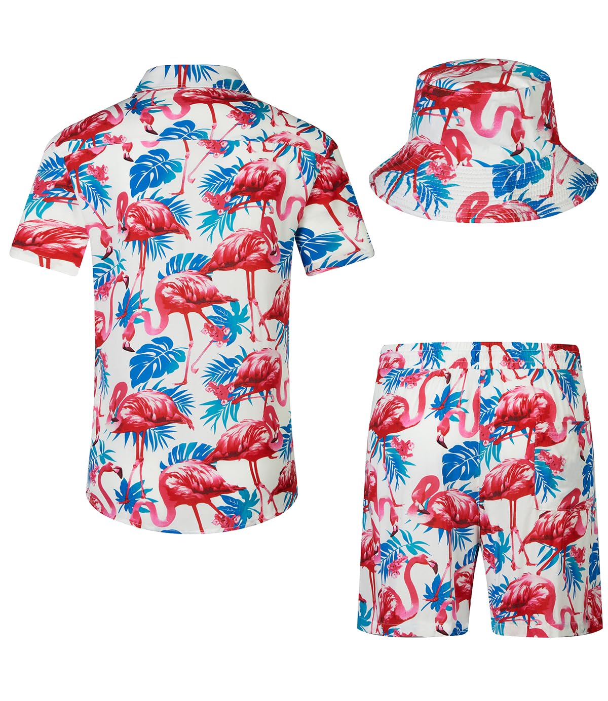 Camicia hawaiana da uomo e pantaloncini, set da 2 pezzi, casual, con bottoni, estivi, da spiaggia, con cappelli alla pescatora