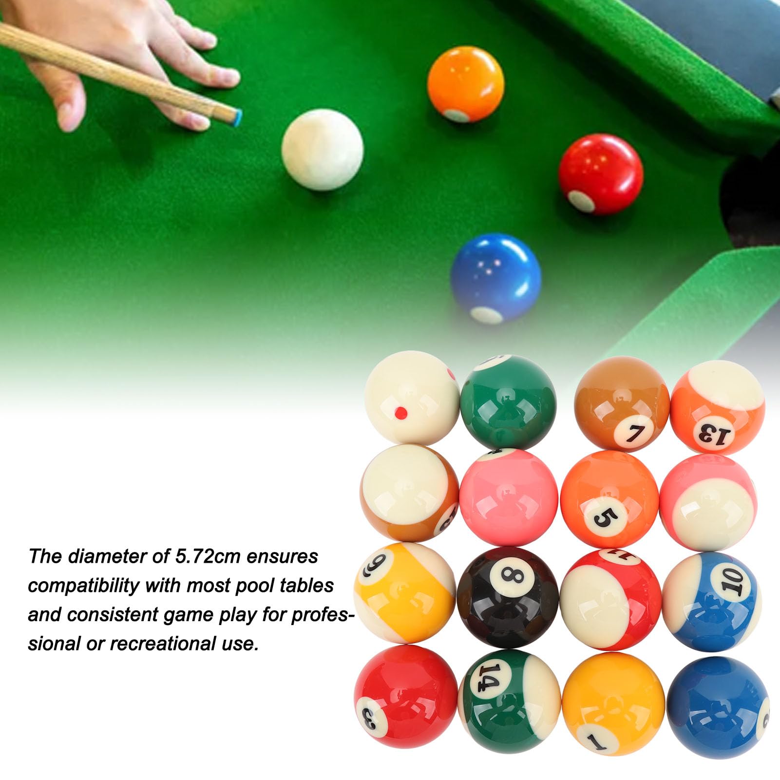 Set di Palline da Biliardo, 16 Pezzi Palla da Biliardo in Resina 5,72 cm Palle da Biliardo per Giochi L'intrattenimento