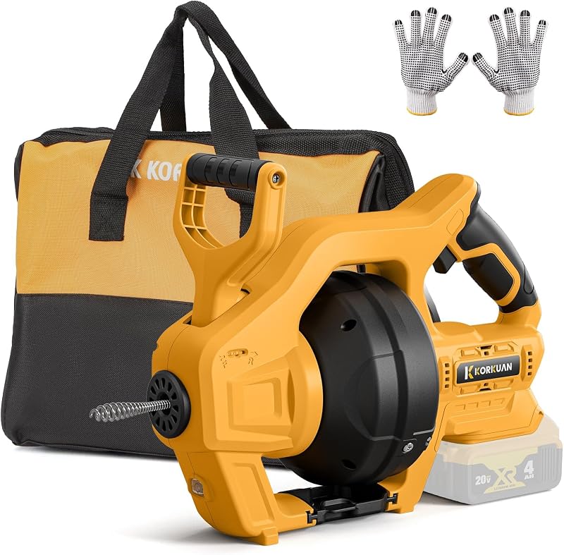 Cordless Electric Drain Auger Compatible with Dewalt 20V Battery(Tool Only) | Auto-Feed Plumbing Drain Snake with 23.62FT Replaceable Cable, Drain Clog Cleaner Tool for Sink, Toilet, Bathtub, Sewer