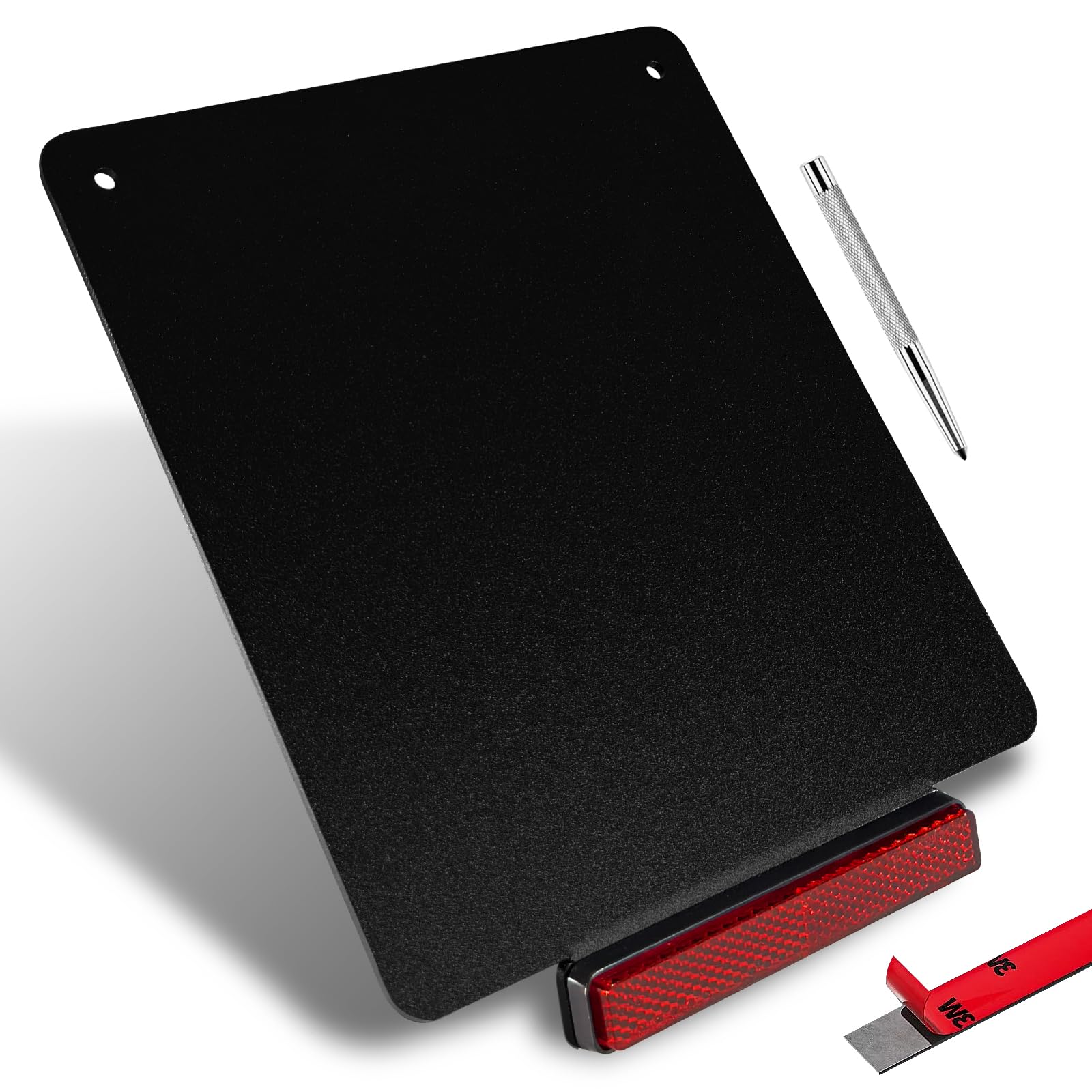 polarmotor Kennzeichenhalter Motorrad 180X200mm mit Reflektor 108mm Rückstrahler rot, Kennzeichenplatte Aluminiumlegierung,Platte für Kennzeichen