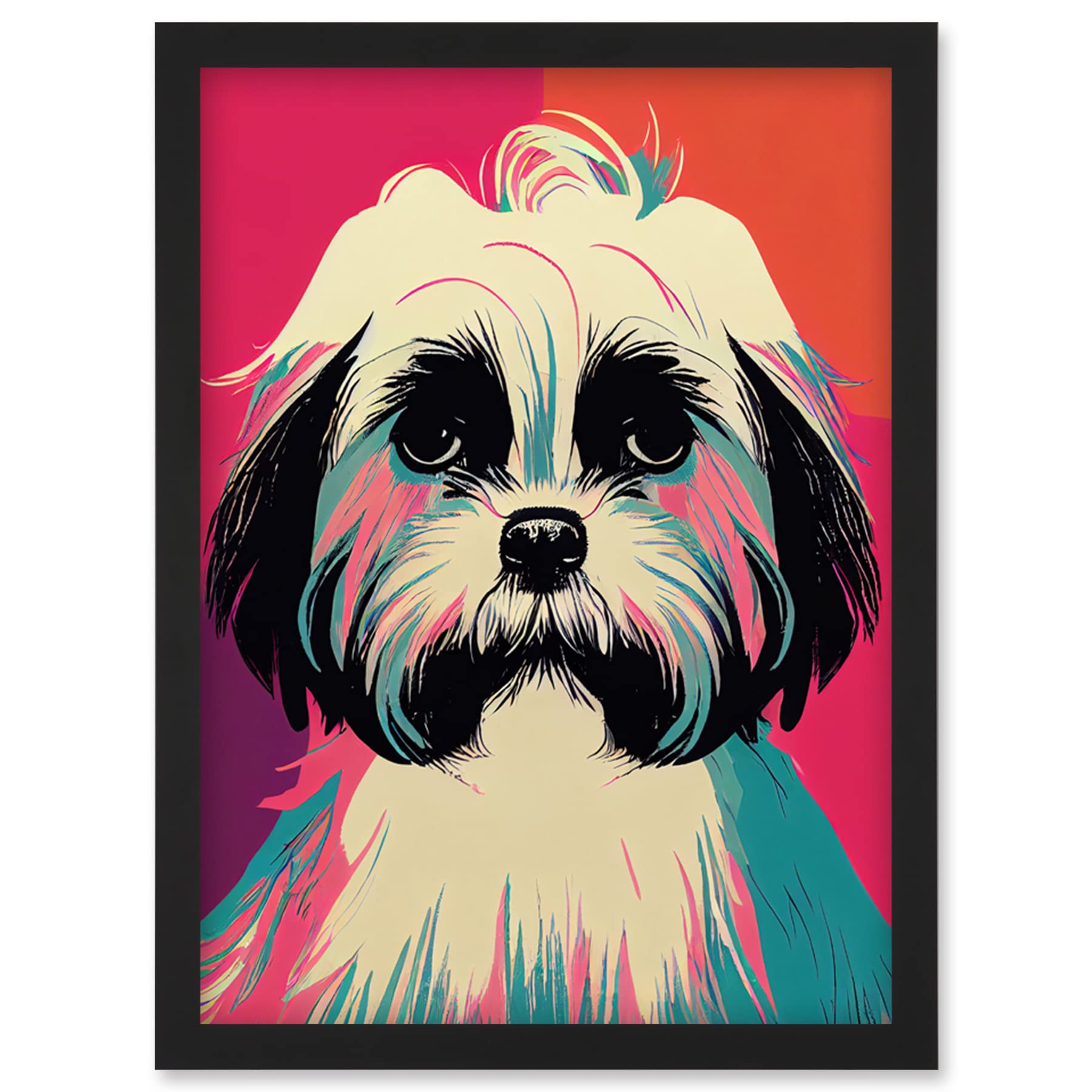 Shih Tzu Dog Portrait Framed Wall Art Print A4 - Modern Cute Vibrant Bright Artwork - Artery8
